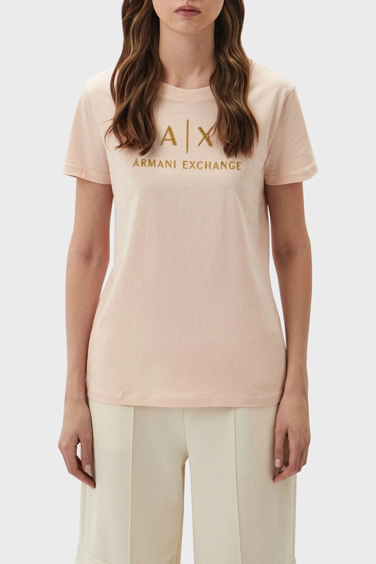 Armani Exchange Pamuklu Regular Fit Bisiklet Yaka Bayan T Shirt 3DYTAF YJG3Z 14BD PUDRA - 1