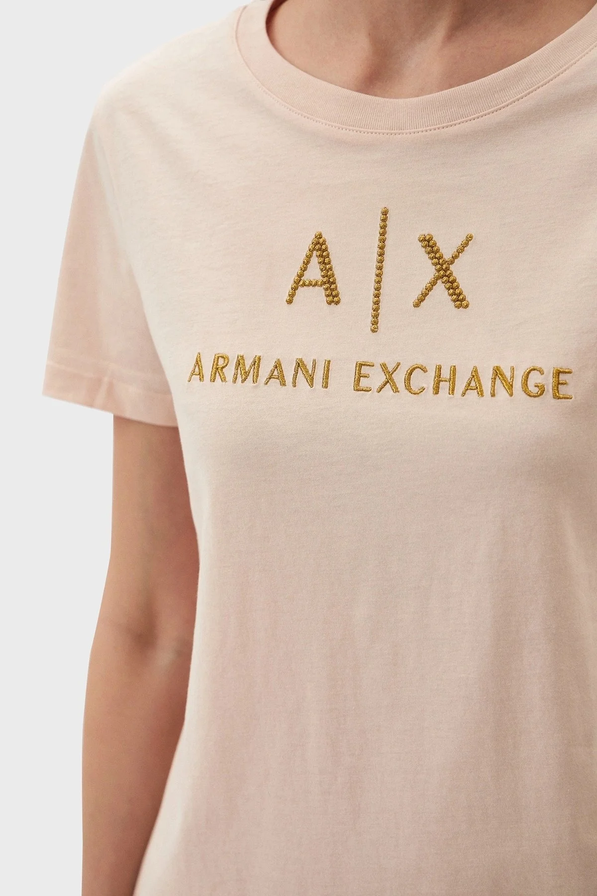 Armani Exchange Pamuklu Regular Fit Bisiklet Yaka Bayan T Shirt 3DYTAF YJG3Z 14BD PUDRA - 4