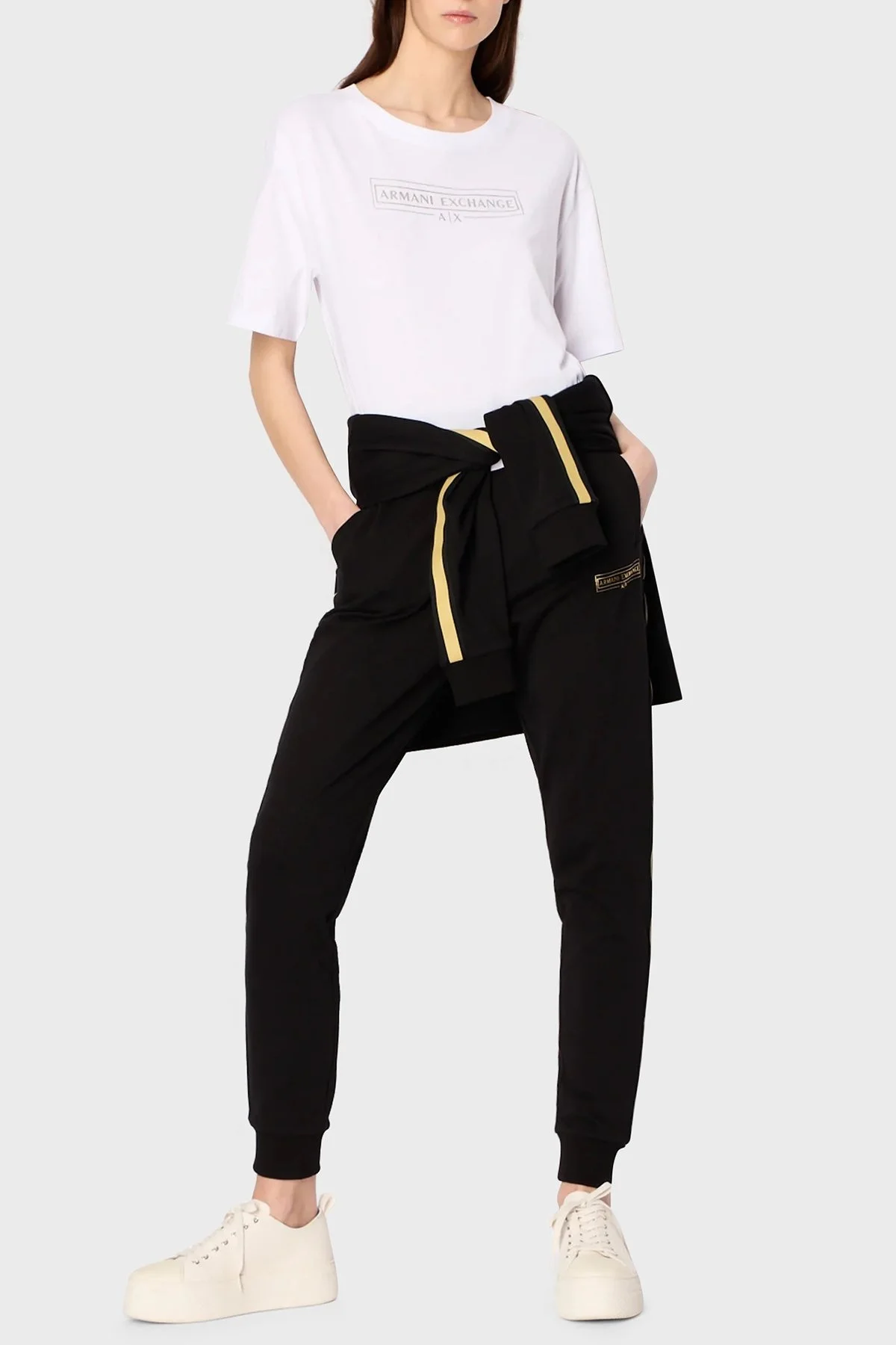 Armani Exchange Pamuklu Regular Fit Bisiklet Yaka Bayan T Shirt 3RYT41 YJG3Z 1000 BEYAZ - 3