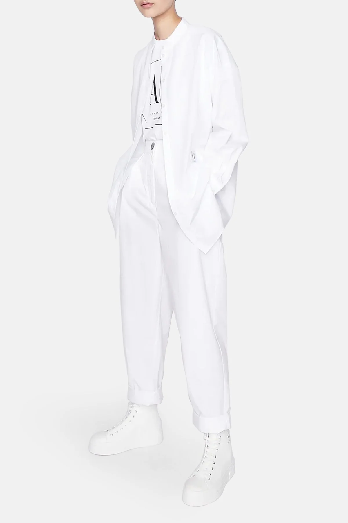 Armani Exchange Pamuklu Regular Fit Bisiklet Yaka Bayan T Shirt 3RYTFL YJ3RZ 1000 BEYAZ - 4