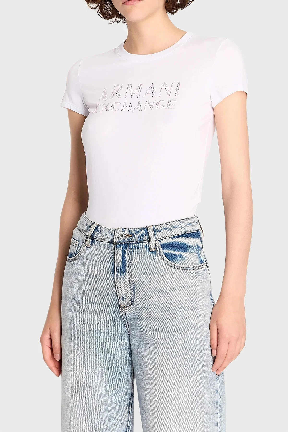 Armani Exchange Pamuklu Regular Fit Bisiklet Yaka Bayan T Shirt 6RYT36 YJC7Z 1000 BEYAZ - 1