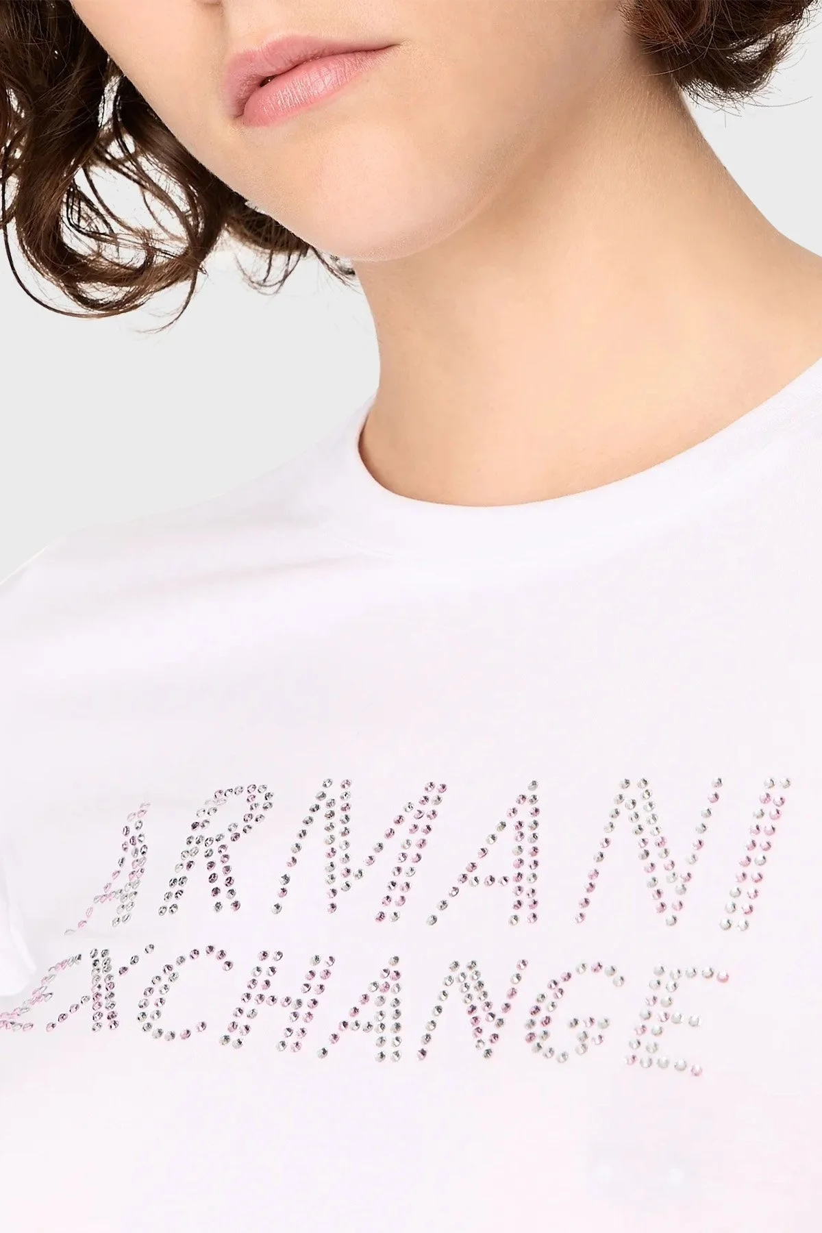 Armani Exchange Pamuklu Regular Fit Bisiklet Yaka Bayan T Shirt 6RYT36 YJC7Z 1000 BEYAZ - 4