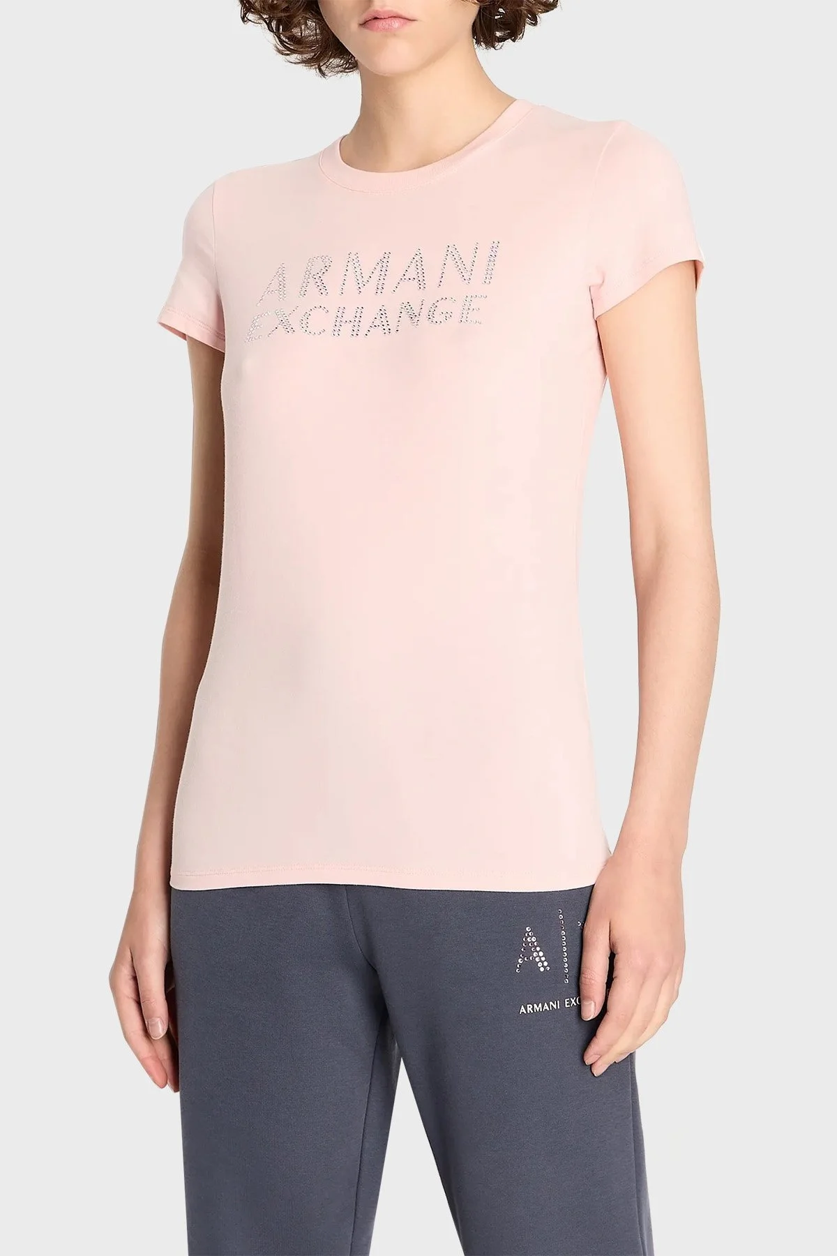 Armani Exchange Pamuklu Regular Fit Bisiklet Yaka Bayan T Shirt 6RYT36 YJC7Z 7415 PEMBE - 1