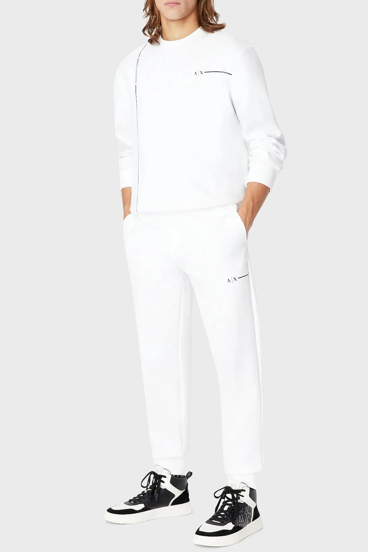 Armani Exchange Pamuklu Regular Fit Bisiklet Yaka Erkek Sweat 3RZMBC ZJCAZ 1100 BEYAZ - 4