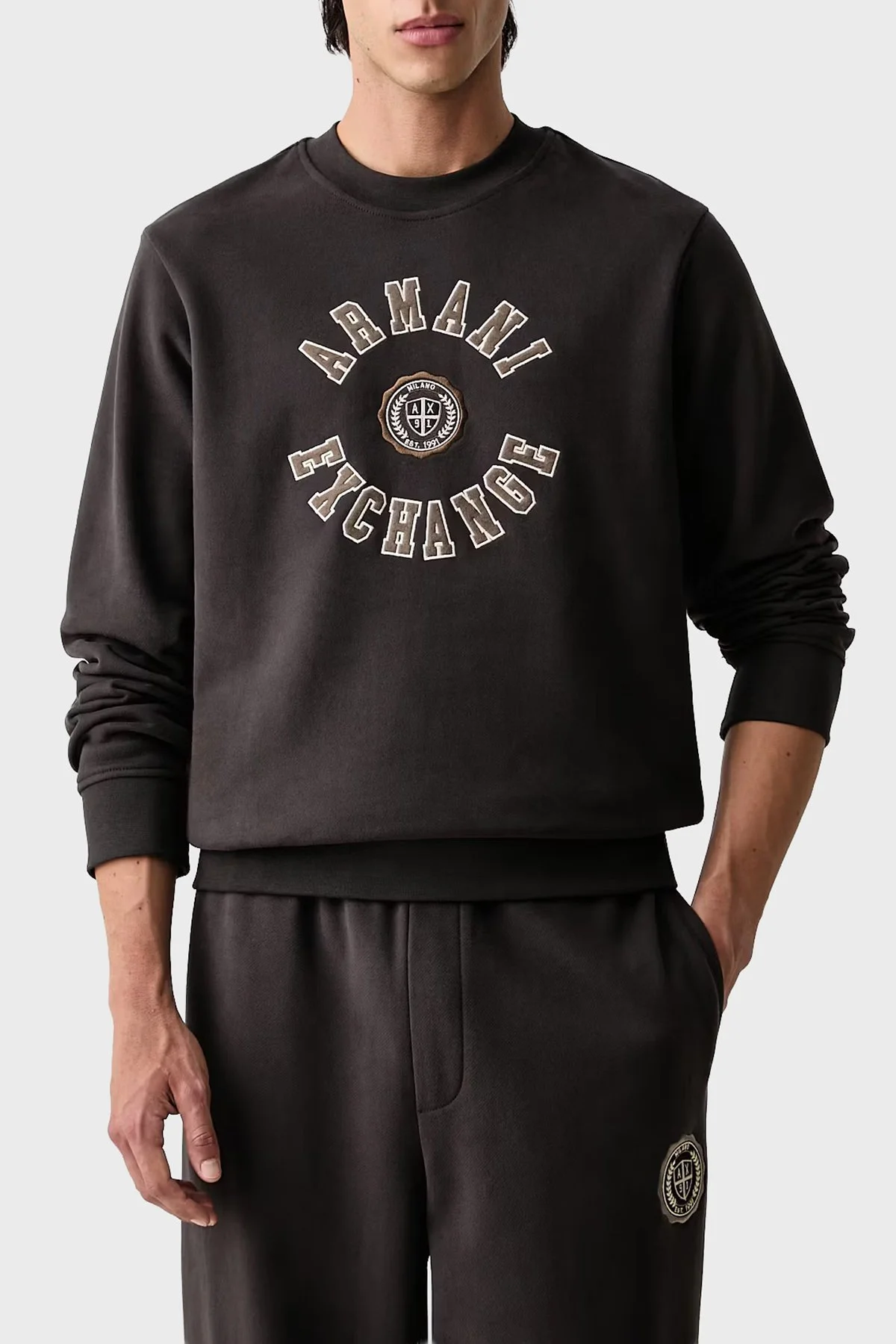 Armani Exchange Pamuklu Regular Fit Bisiklet Yaka Erkek Sweat XM002913 AF26047 U8128 Kahve - 1