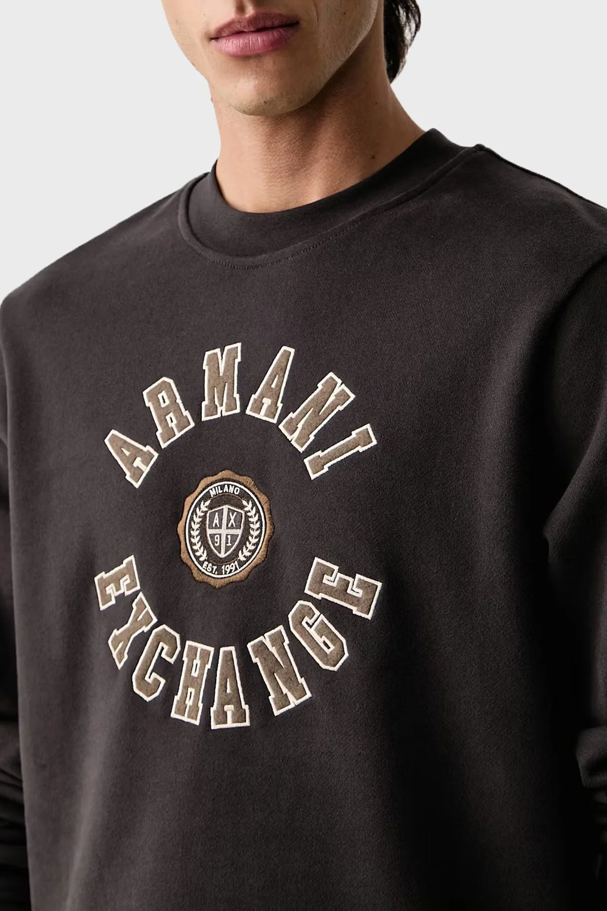 Armani Exchange Pamuklu Regular Fit Bisiklet Yaka Erkek Sweat XM002913 AF26047 U8128 Kahve - 4