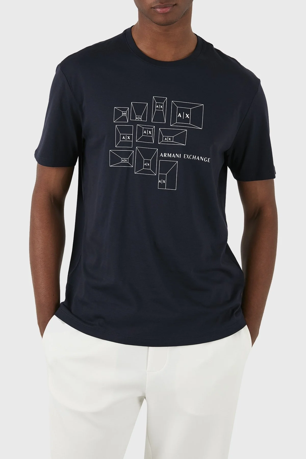 Armani Exchange Pamuklu Regular Fit Bisiklet Yaka Erkek T Shirt 3DZTAF ZJA5Z 15CX LACİVERT - 1