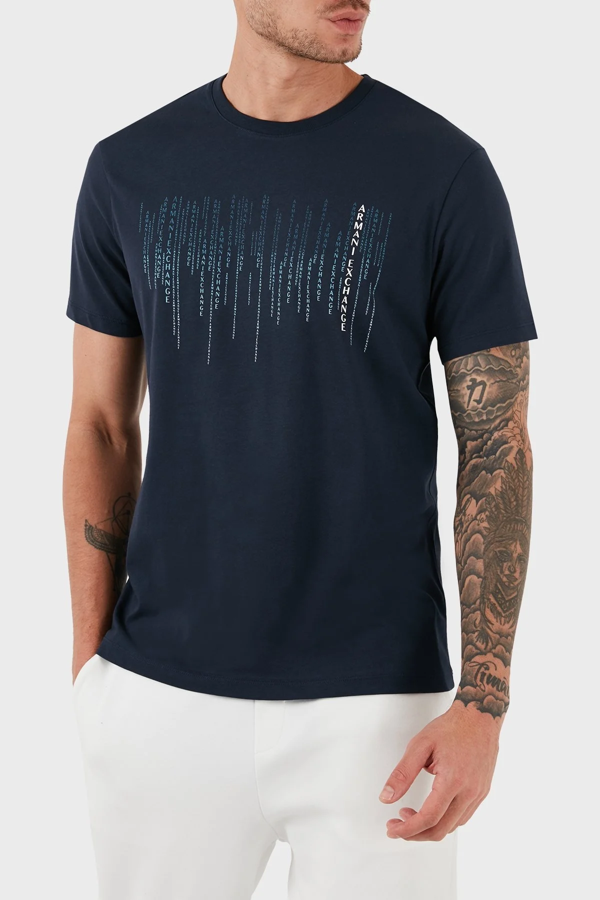 Armani Exchange Pamuklu Regular Fit Bisiklet Yaka Erkek T Shirt 3DZTBK ZJ9TZ 15BA LACİVERT - 1
