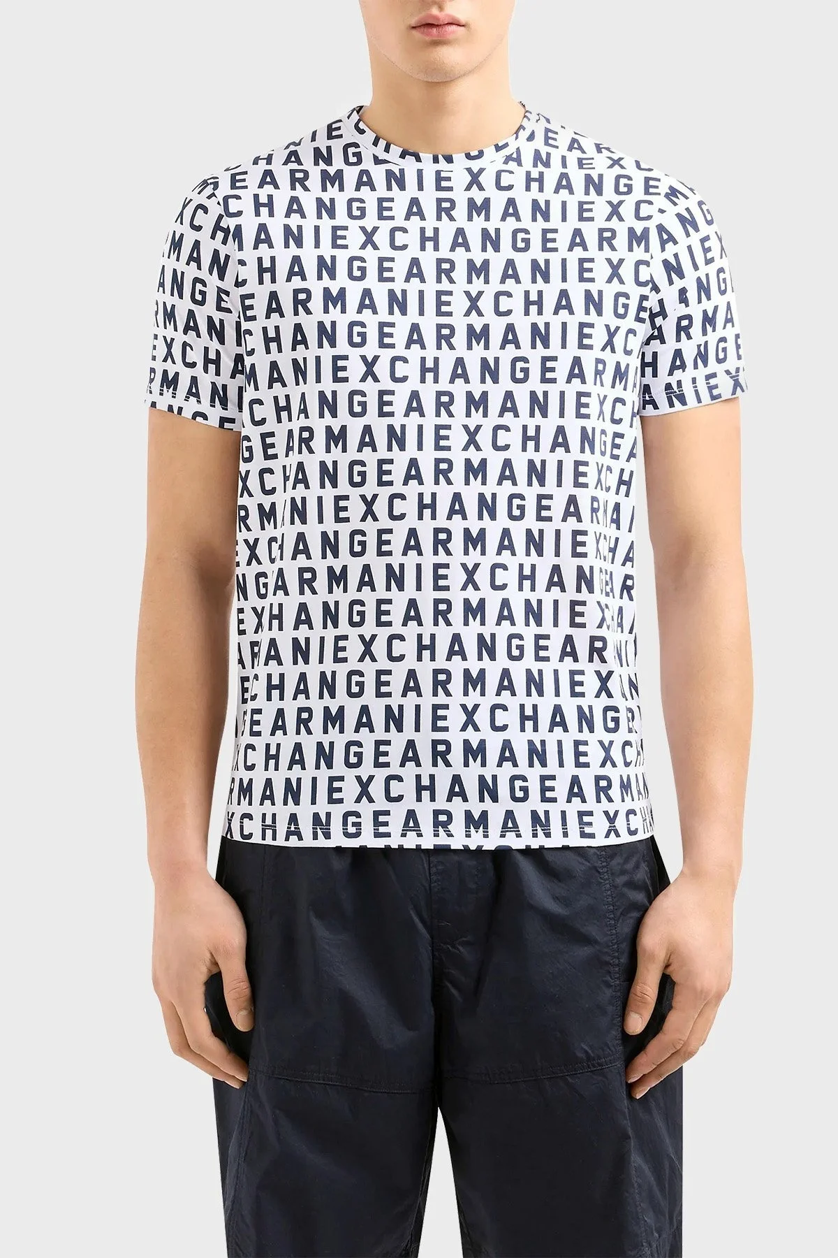 Armani Exchange Pamuklu Regular Fit Bisiklet Yaka Erkek T Shirt 3DZTJW ZJH4Z 81BE BEYAZ-LACİVERT - 1
