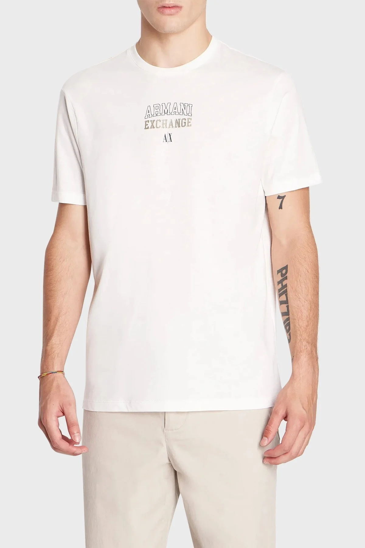 Armani Exchange Pamuklu Regular Fit Bisiklet Yaka Erkek T Shirt 6RZTJG ZJ8EZ 1116 BEYAZ - 1