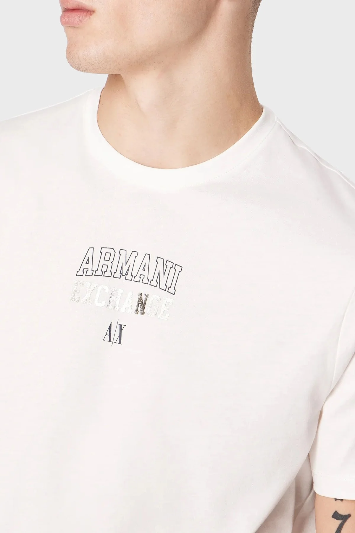 Armani Exchange Pamuklu Regular Fit Bisiklet Yaka Erkek T Shirt 6RZTJG ZJ8EZ 1116 BEYAZ - 3