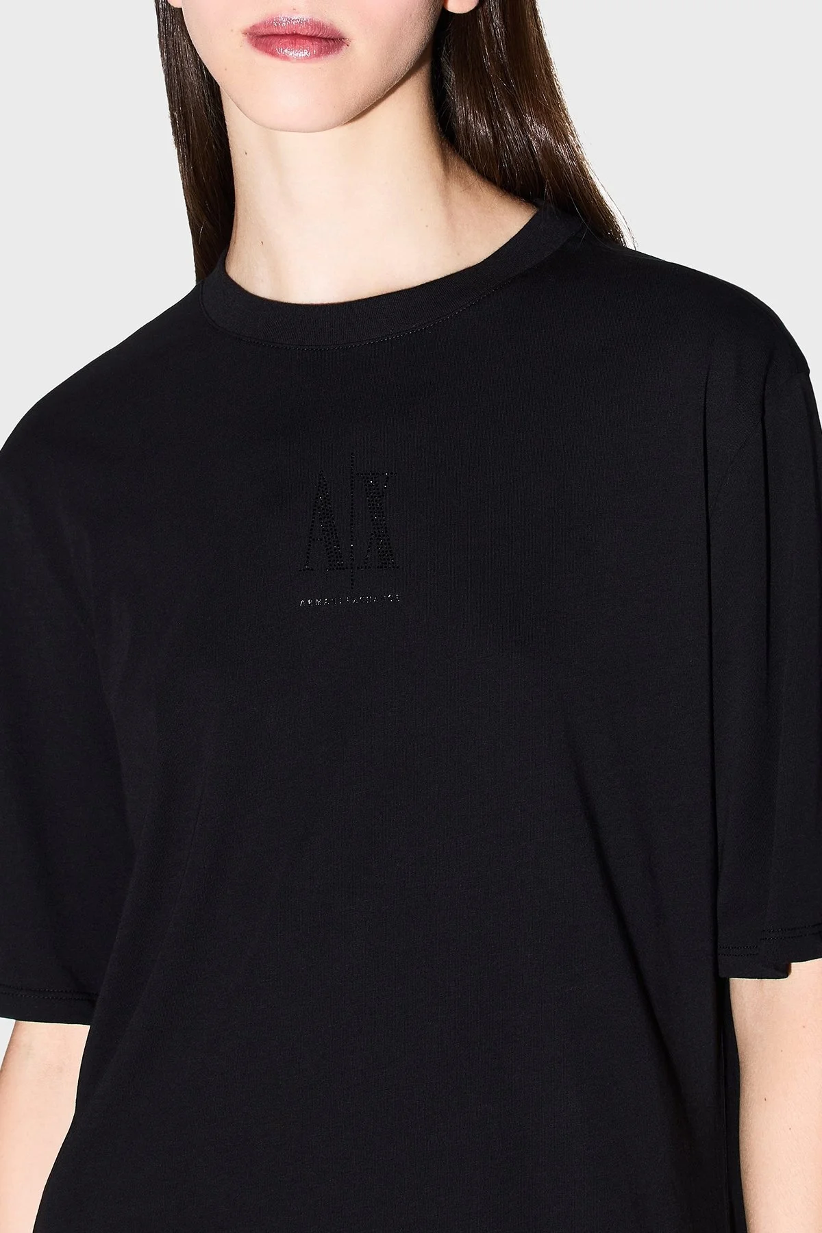 Armani Exchange Pamuklu Regular Fit Bisiklet Yaka Mini Bayan Elbise XW000825 AF10356 UC001 SİYAH - 3