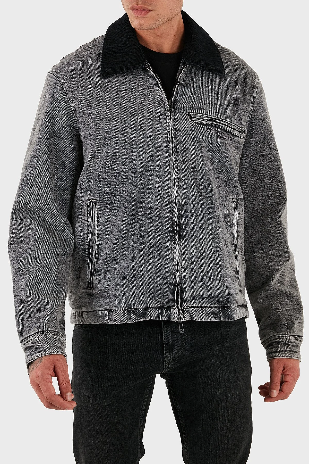 Armani Exchange Pamuklu Regular Fit Çıkarılabilir Kadife Yaka Erkek Kot Ceket XM001918 AF18827 M8088 GRİ - 1