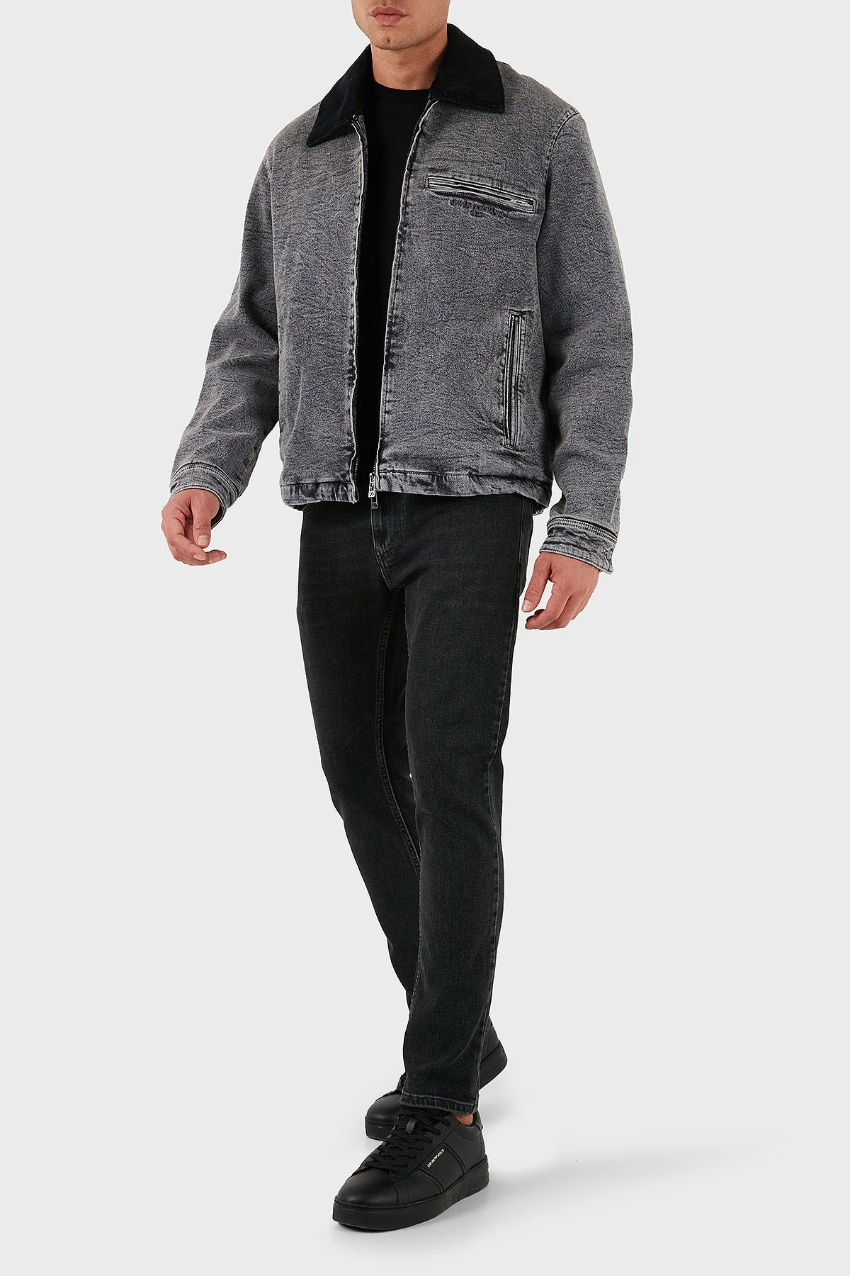 Armani Exchange Pamuklu Regular Fit Çıkarılabilir Kadife Yaka Erkek Kot Ceket XM001918 AF18827 M8088 GRİ - 2