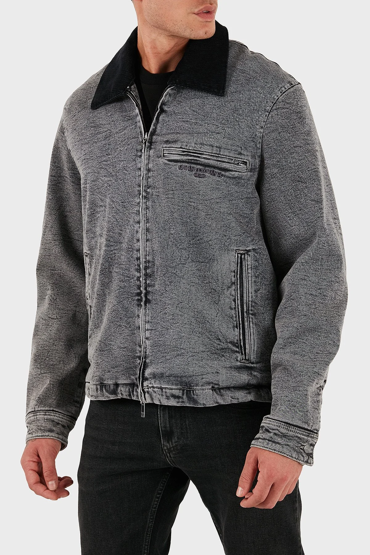 Armani Exchange Pamuklu Regular Fit Çıkarılabilir Kadife Yaka Erkek Kot Ceket XM001918 AF18827 M8088 GRİ - 4