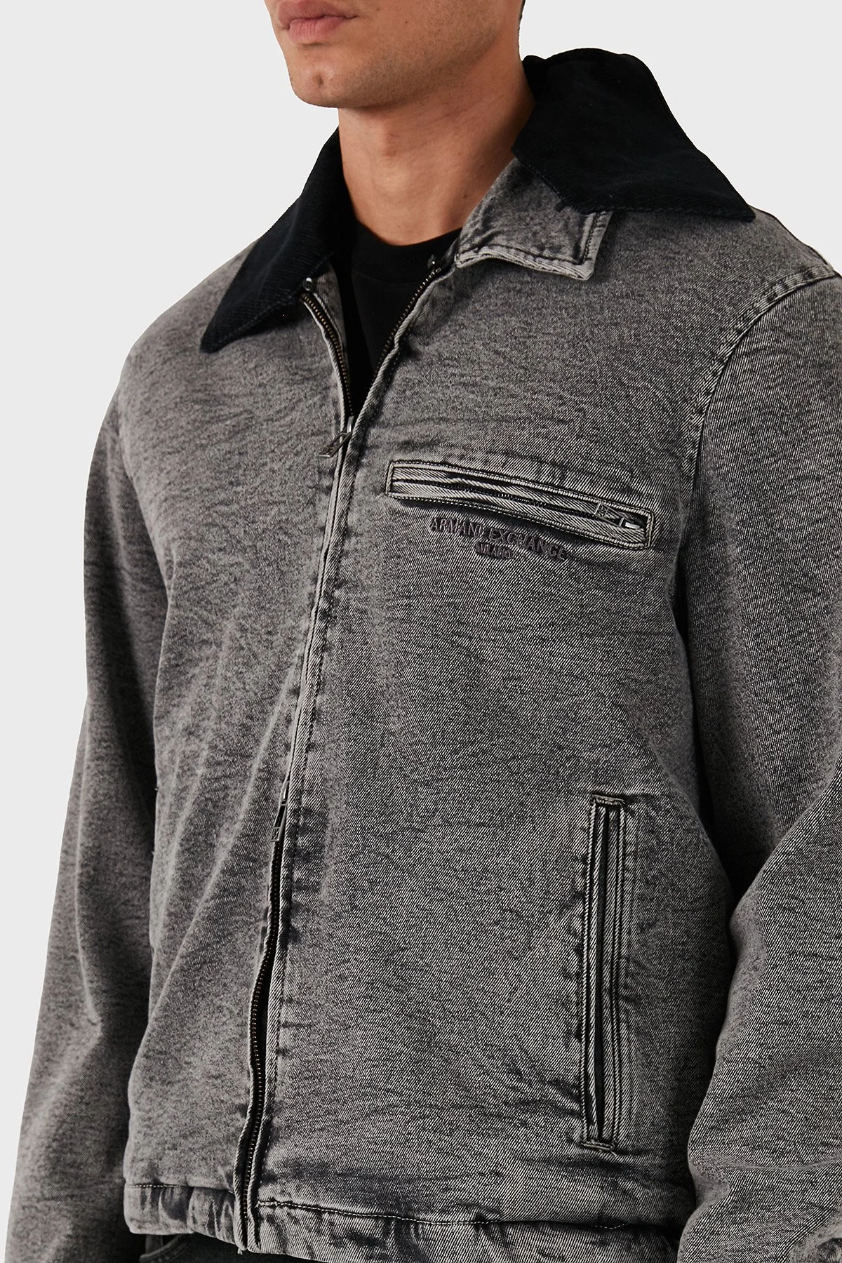 Armani Exchange Pamuklu Regular Fit Çıkarılabilir Kadife Yaka Erkek Kot Ceket XM001918 AF18827 M8088 GRİ - 5