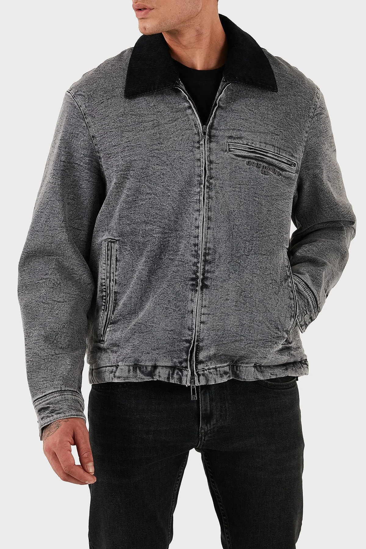 Armani Exchange Pamuklu Regular Fit Çıkarılabilir Kadife Yaka Erkek Kot Ceket XM001918 AF18827 M8088 GRİ - 6