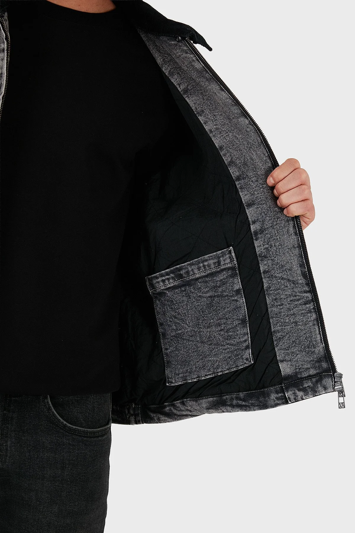 Armani Exchange Pamuklu Regular Fit Çıkarılabilir Kadife Yaka Erkek Kot Ceket XM001918 AF18827 M8088 GRİ - 7