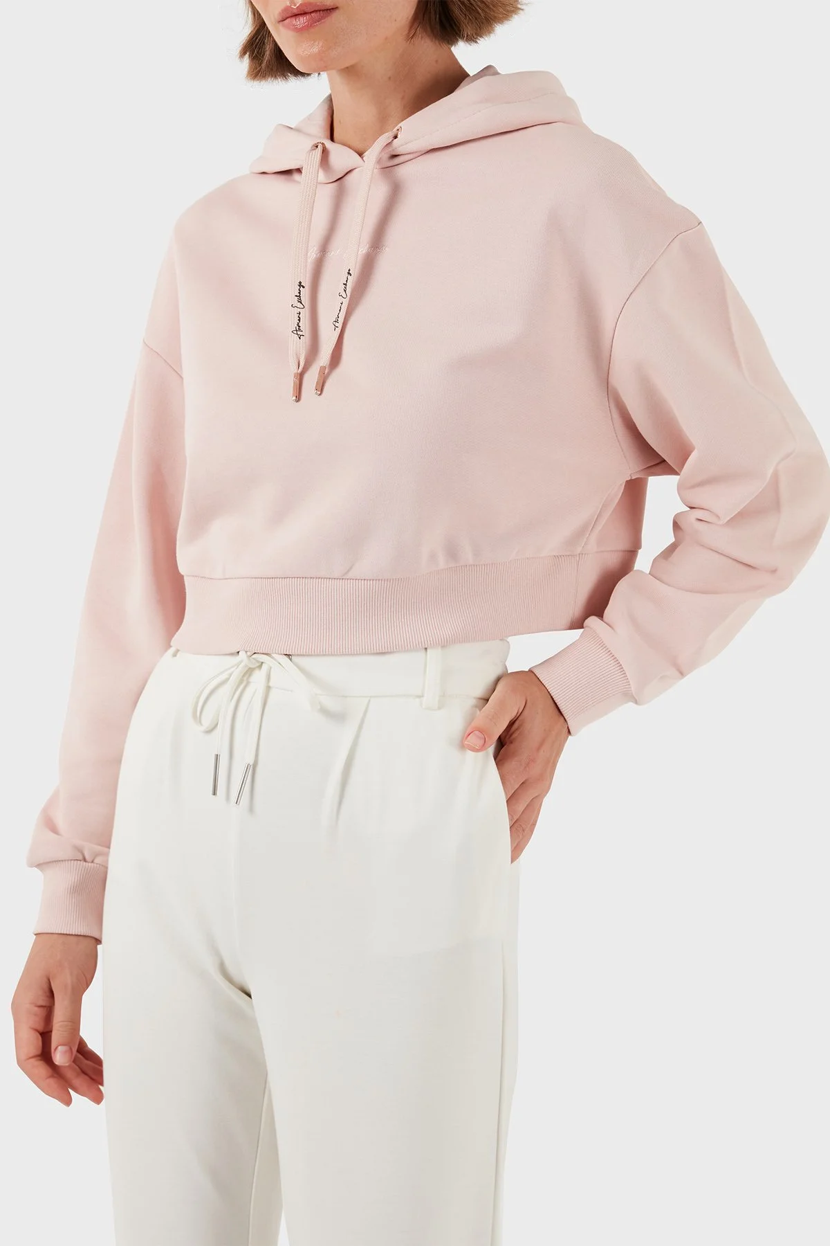 Armani Exchange Pamuklu Regular Fit Crop Kadın Sweat 6DYM71 YJEEZ 14BQ PUDRA - 3