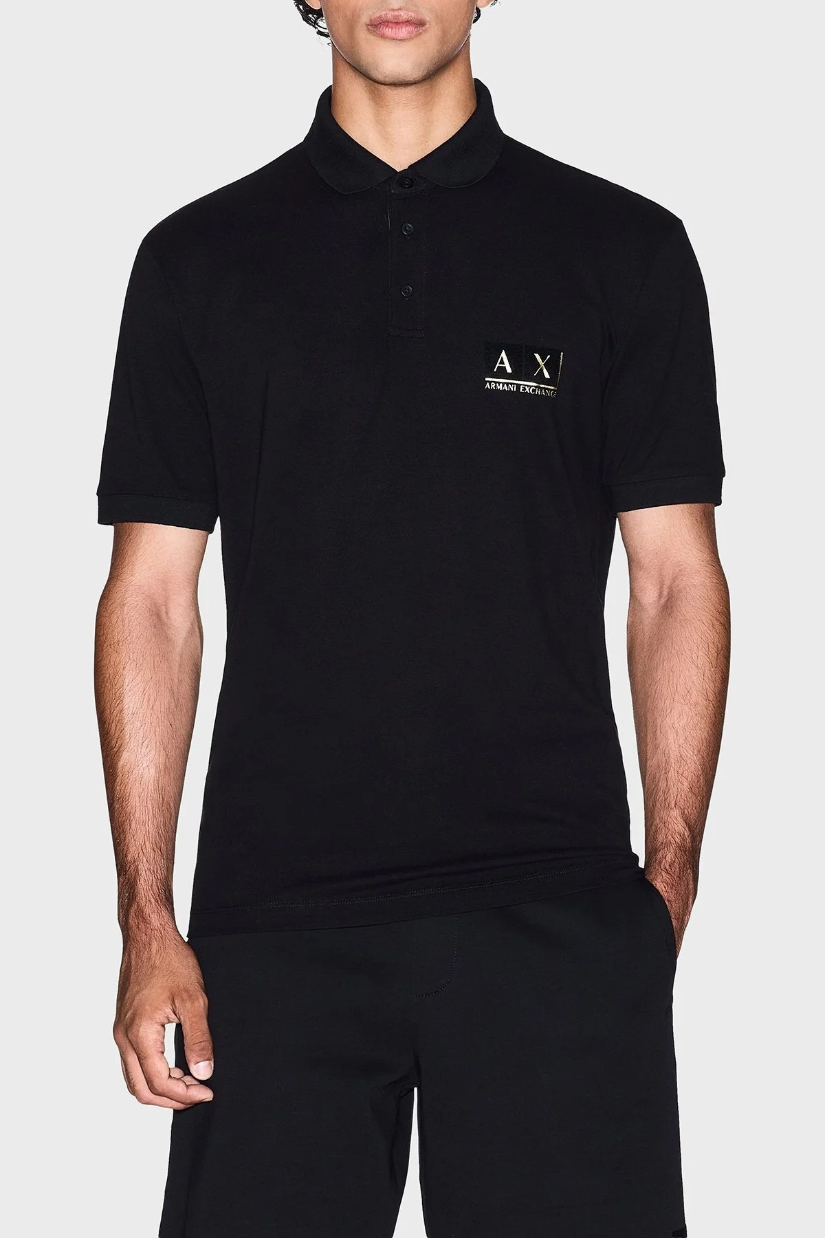 Armani Exchange Pamuklu Regular Fit Düğmeli Erkek Polo Yaka T Shirt XM001885 AF13026 MC004 SİYAH-GOLD - 1