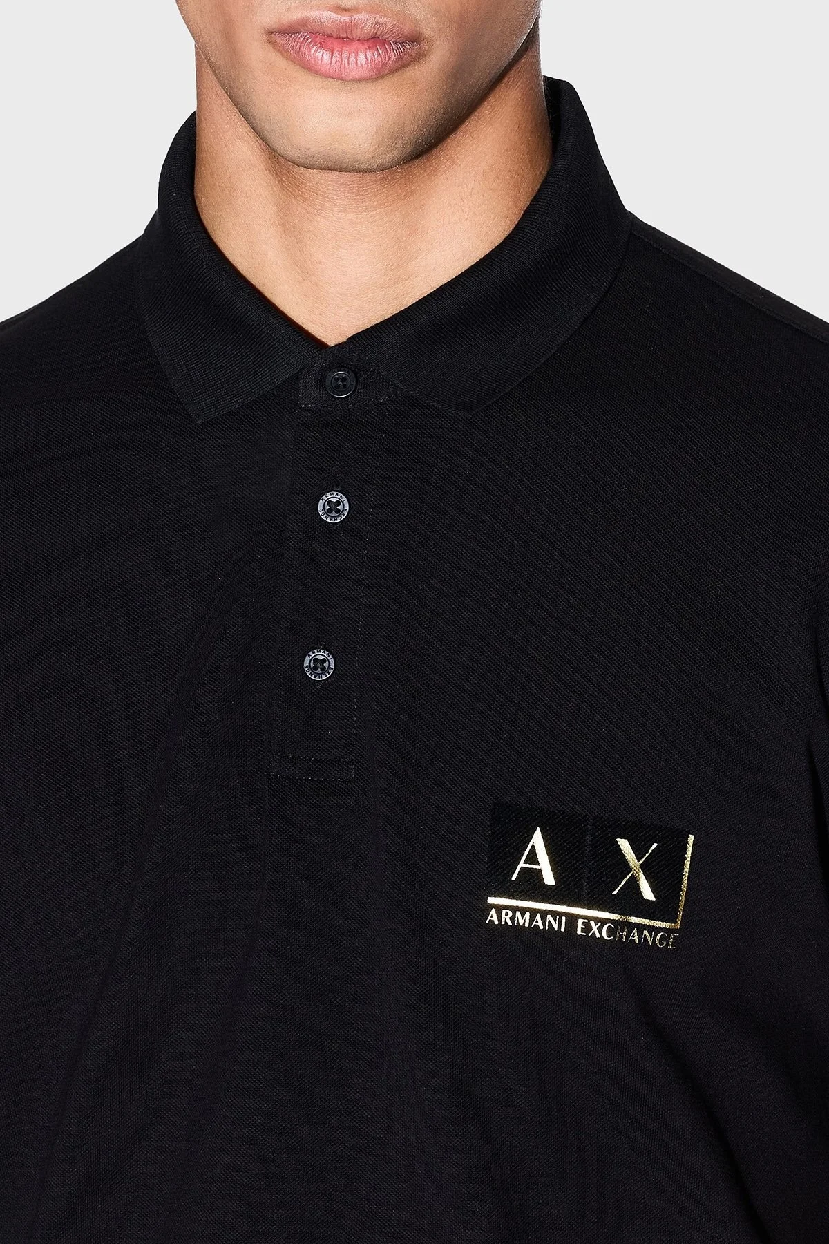 Armani Exchange Pamuklu Regular Fit Düğmeli Erkek Polo Yaka T Shirt XM001885 AF13026 MC004 SİYAH-GOLD - 4