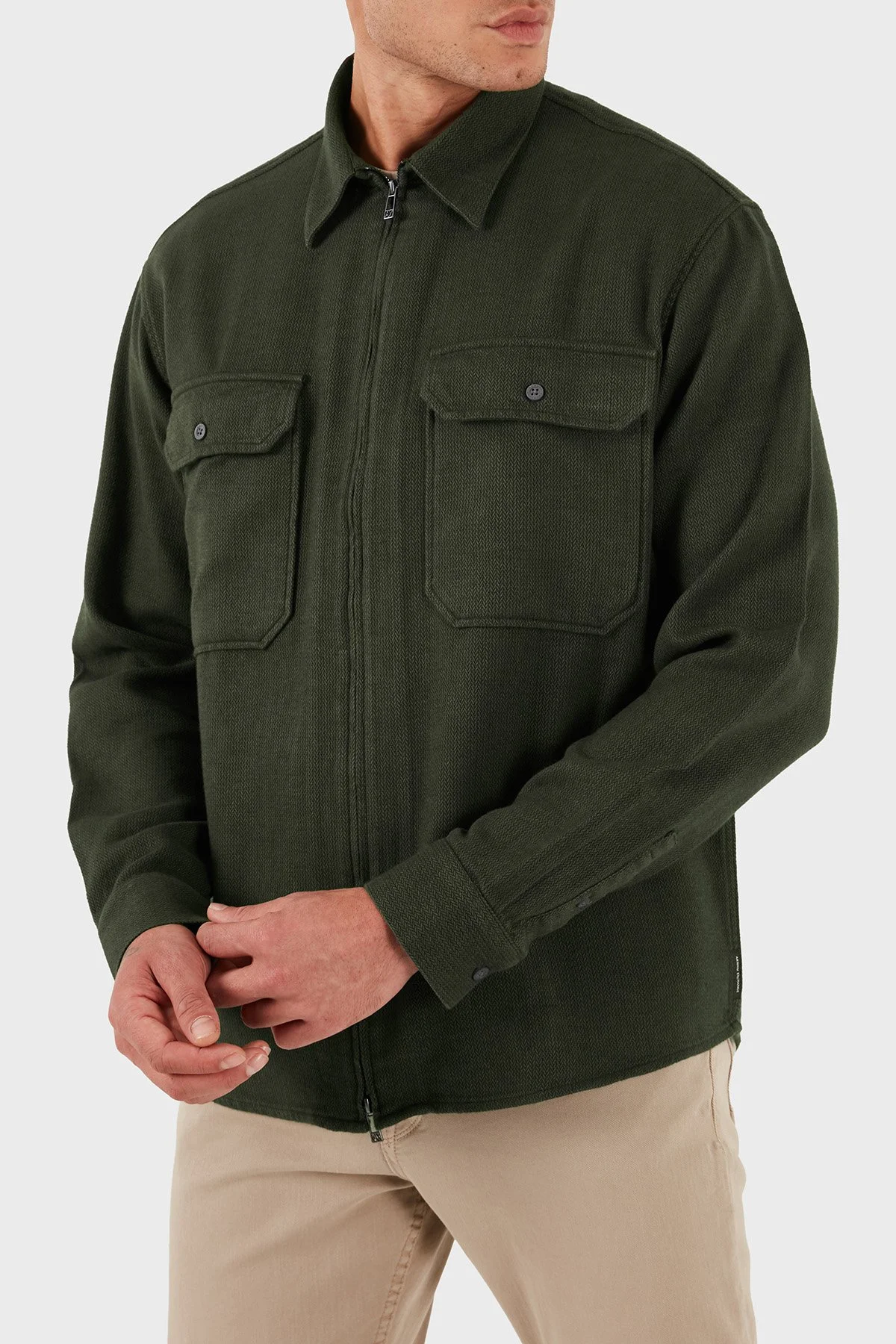 Armani Exchange Pamuklu Regular Fit Fermuarlı Cepli Erkek Gömlek XM001140 AF16611 F8022 KAHVE - 4