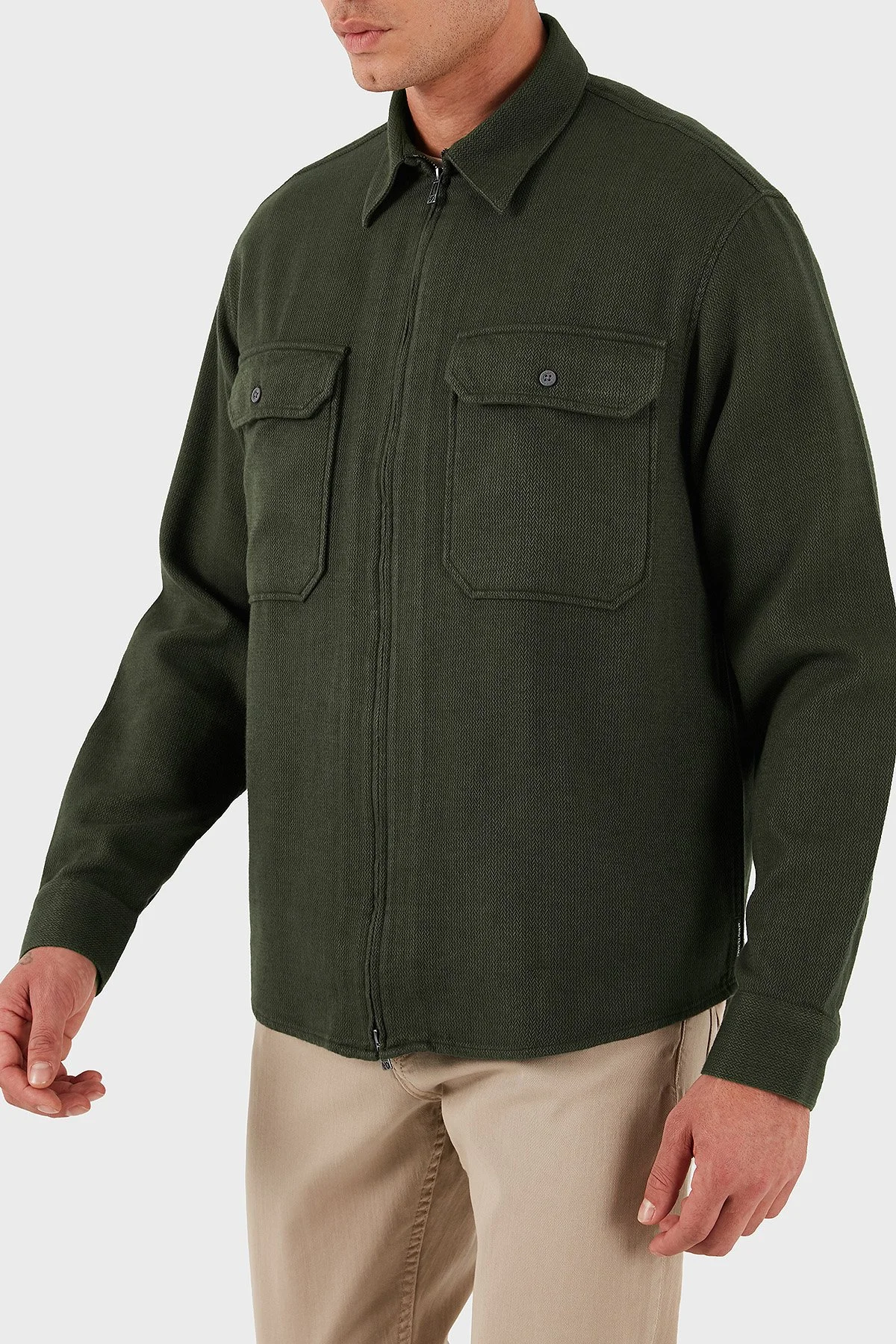 Armani Exchange Pamuklu Regular Fit Fermuarlı Cepli Erkek Gömlek XM001140 AF16611 F8022 KAHVE - 5