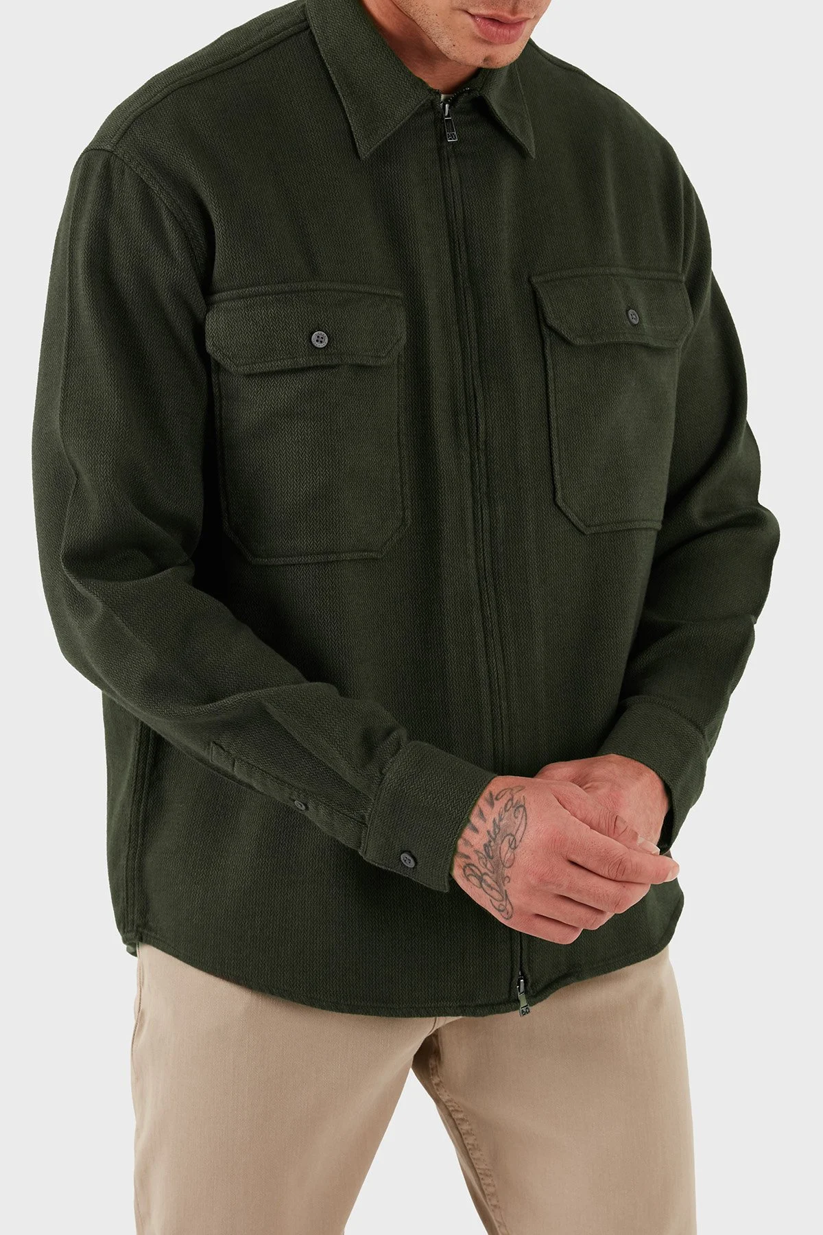 Armani Exchange Pamuklu Regular Fit Fermuarlı Cepli Erkek Gömlek XM001140 AF16611 F8022 KAHVE - 6