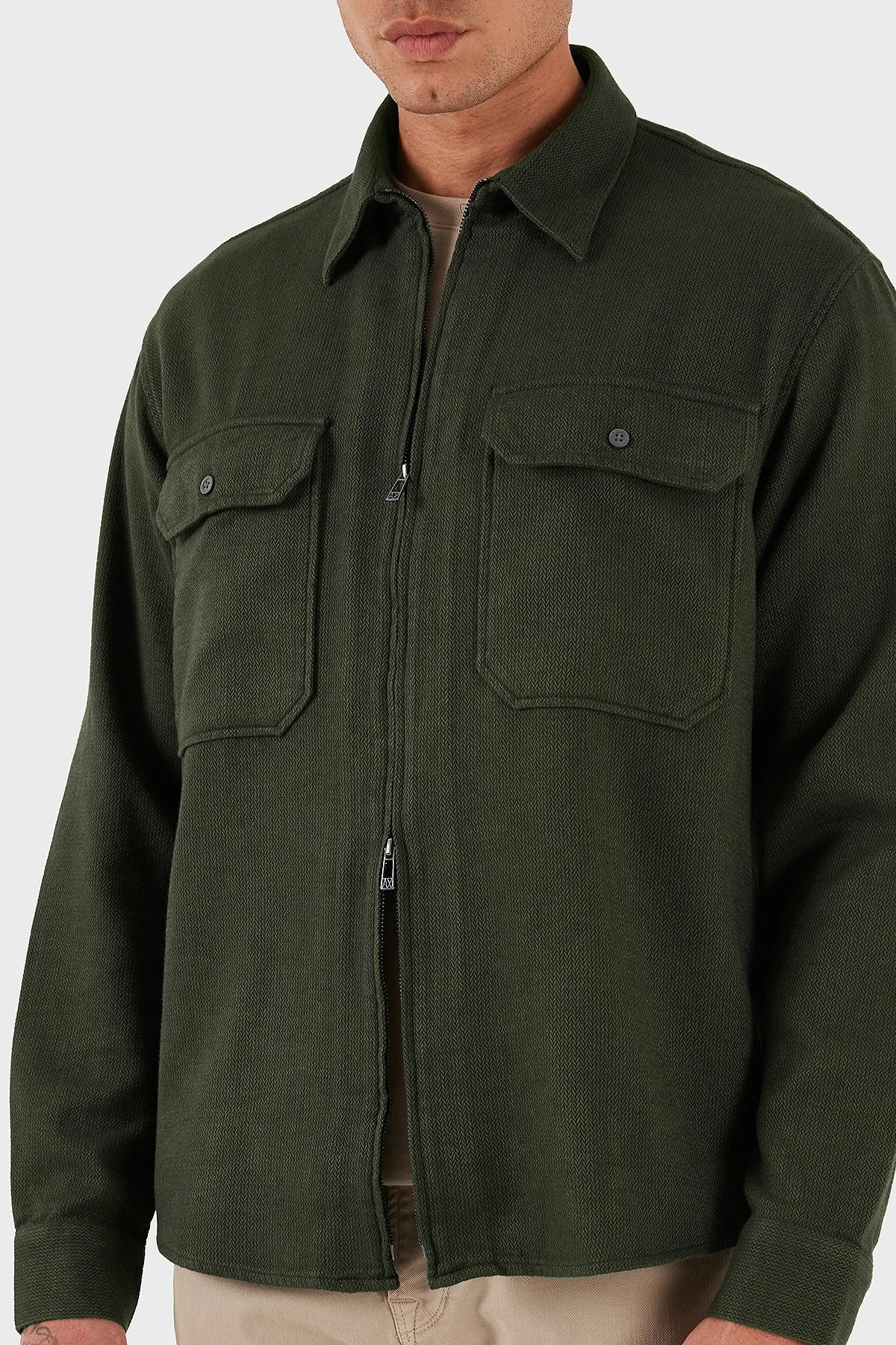 Armani Exchange Pamuklu Regular Fit Fermuarlı Cepli Erkek Gömlek XM001140 AF16611 F8022 KAHVE - 7