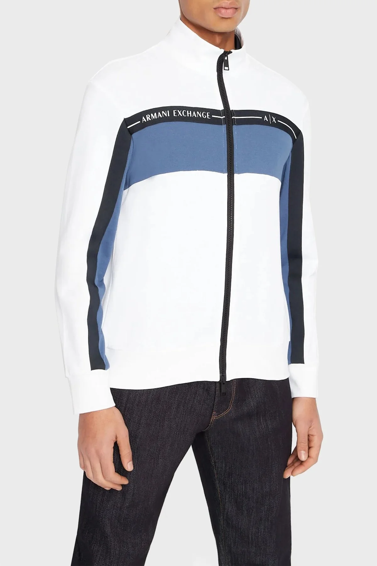 Armani Exchange Pamuklu Regular Fit Fermuarlı Dik Yaka Erkek Sweat 3RZMFC ZJDEZ 81AV BEYAZ - 1