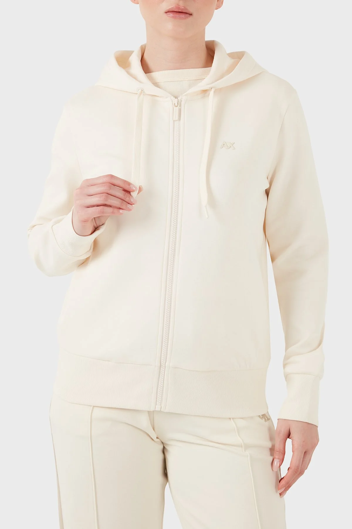 Armani Exchange Pamuklu Regular Fit Fermuarlı Kapüşon Yaka Kadın Sweat XW002843 AF10818 U1003 EKRU - 1