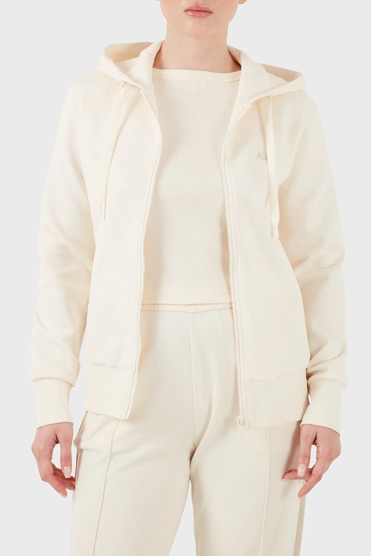Armani Exchange Pamuklu Regular Fit Fermuarlı Kapüşon Yaka Kadın Sweat XW002843 AF10818 U1003 EKRU - 3