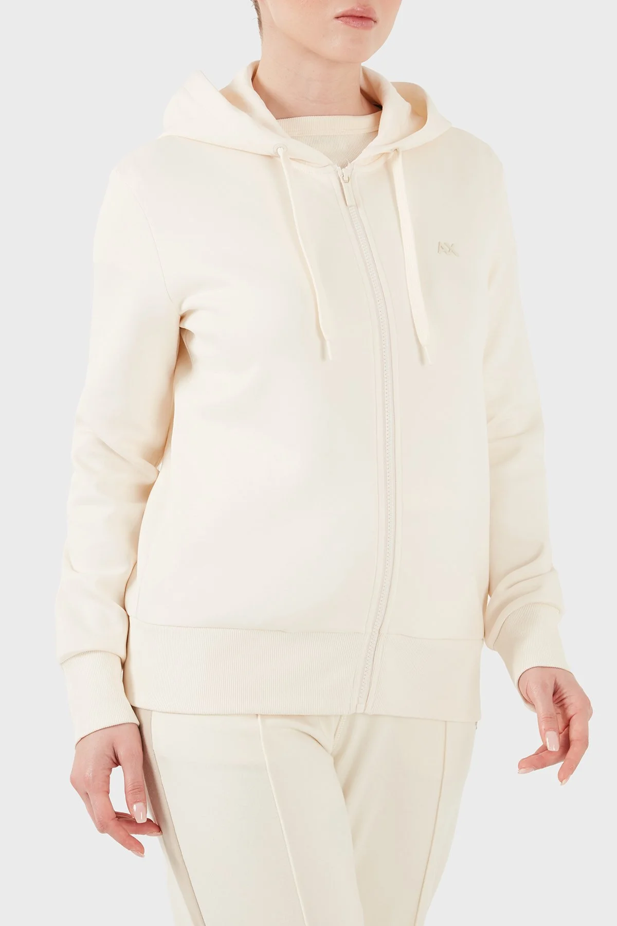 Armani Exchange Pamuklu Regular Fit Fermuarlı Kapüşon Yaka Kadın Sweat XW002843 AF10818 U1003 EKRU - 4
