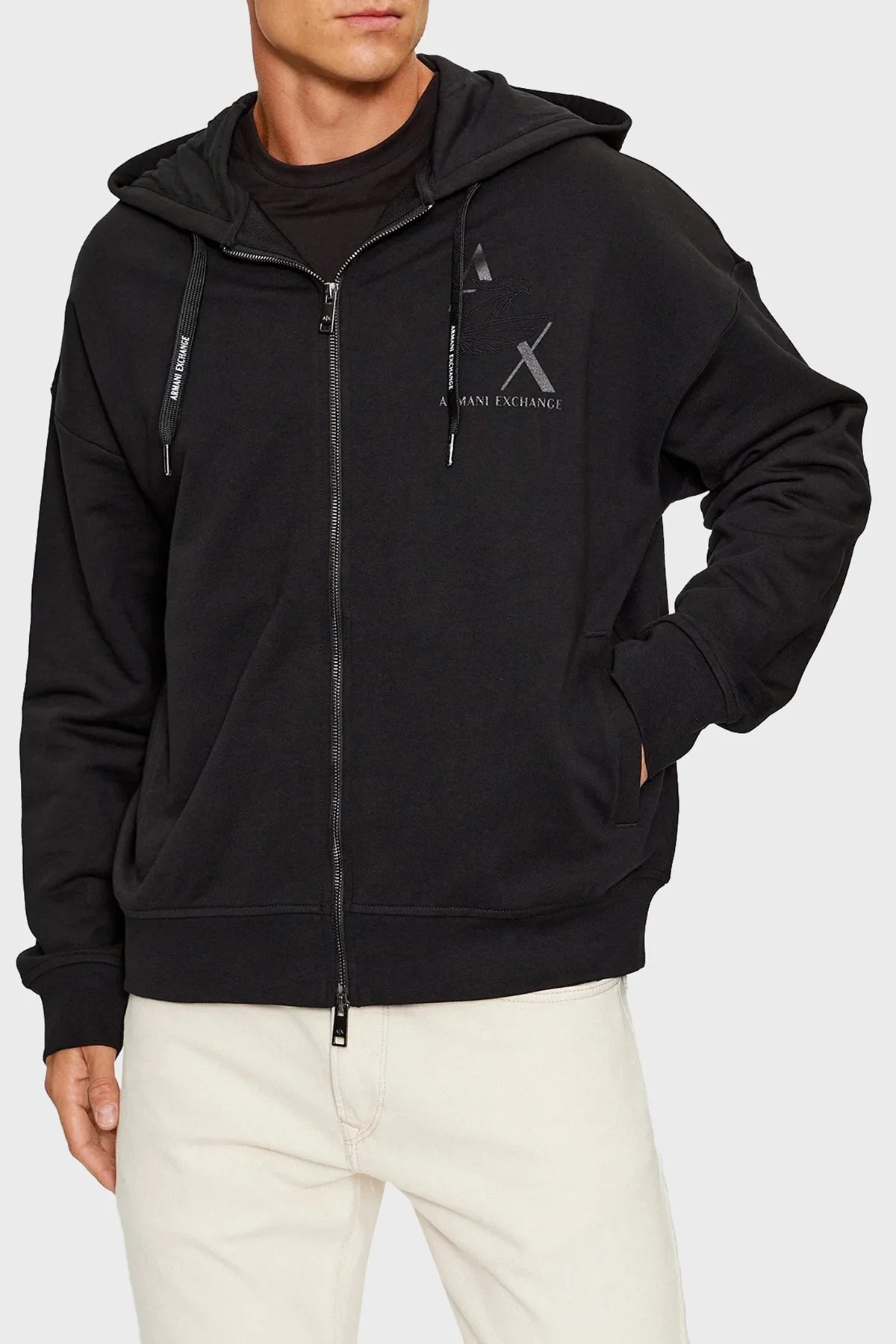 Armani Exchange Pamuklu Regular Fit Fermuarlı Kapüşonlu Erkek Sweat 6RZMAL ZJ9KZ 1200 SİYAH - 1