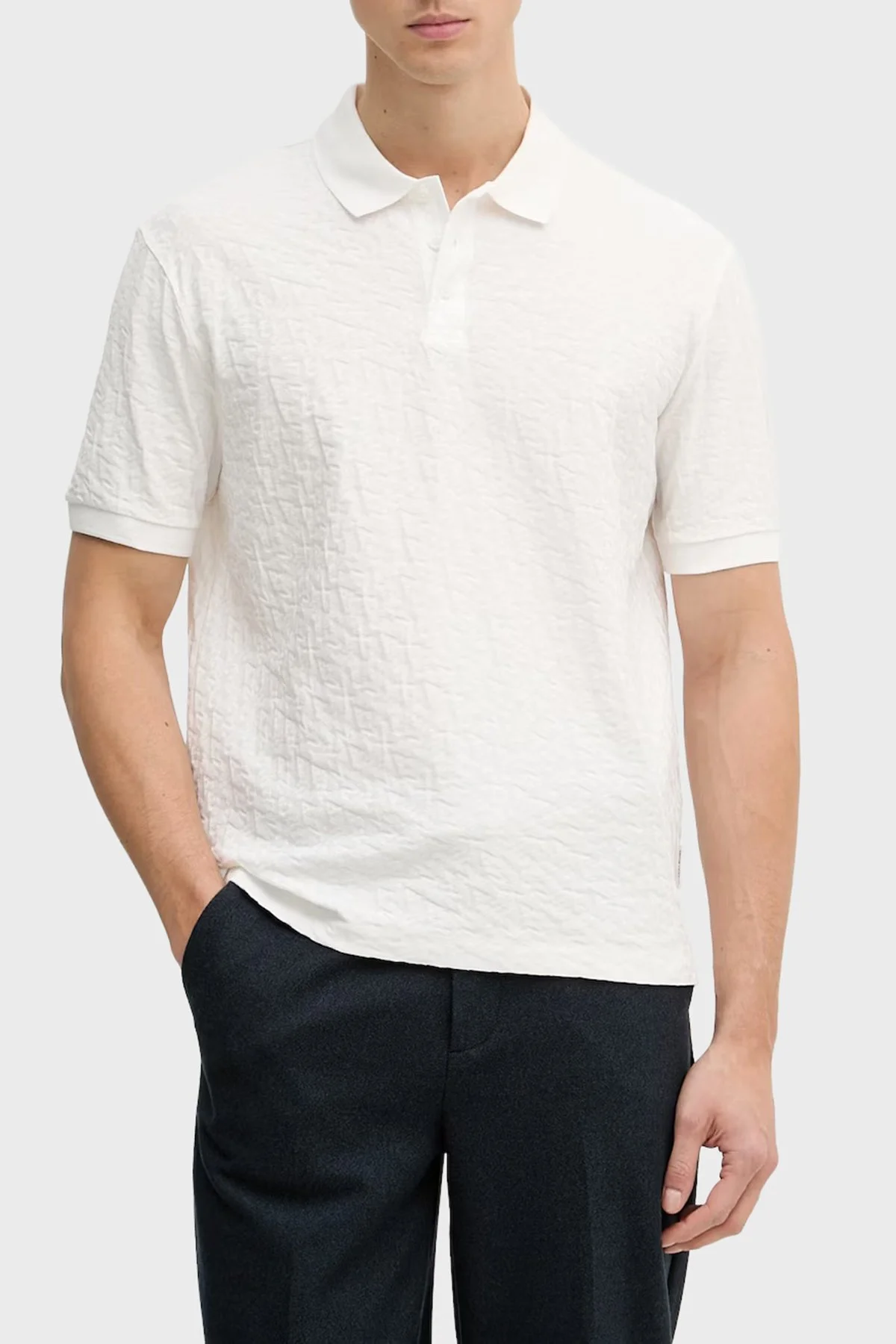 Armani Exchange Pamuklu Regular Fit Jakarlı Düğmeli Erkek Polo XM002346 AF10337 U0009 Beyaz - 1