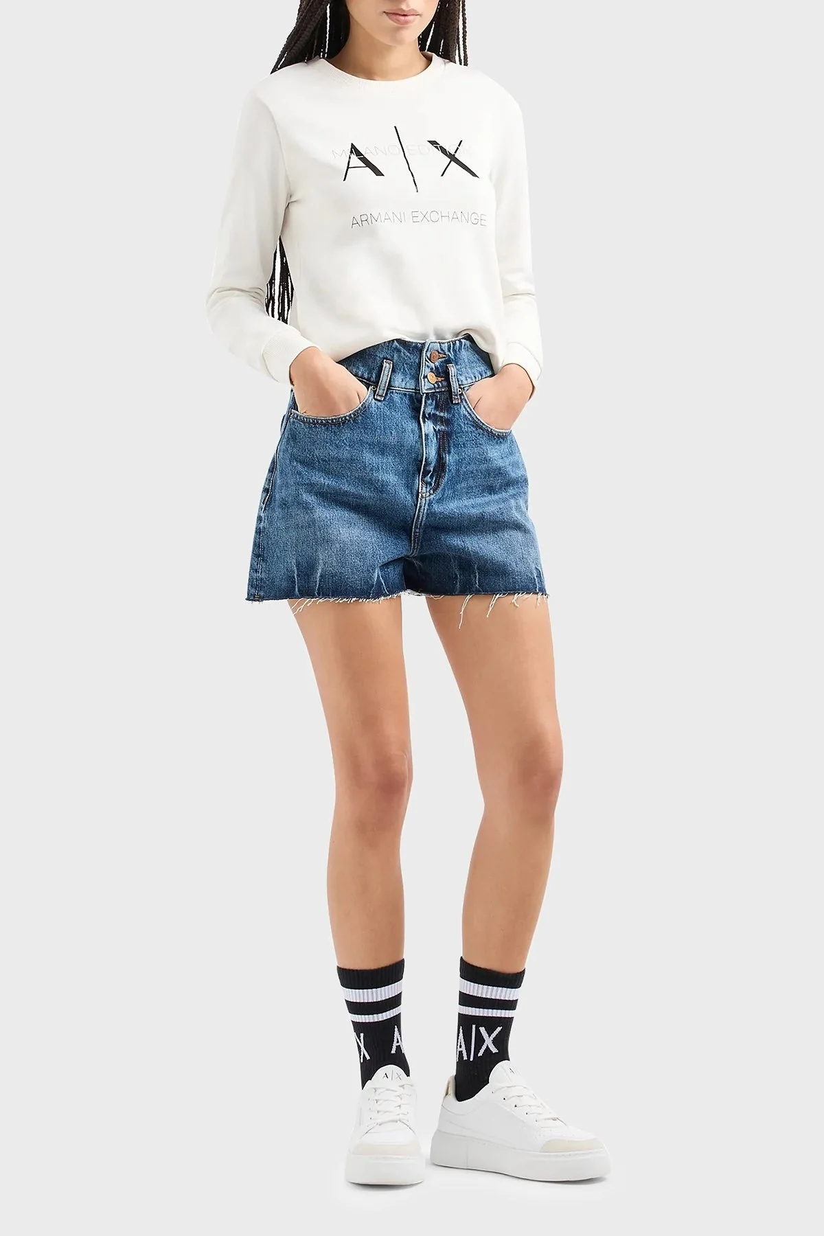 Armani Exchange Pamuklu Regular Fit Bisiklet Yaka Bayan Sweat 3DYM92 YJFDZ 1125 BEYAZ - 7