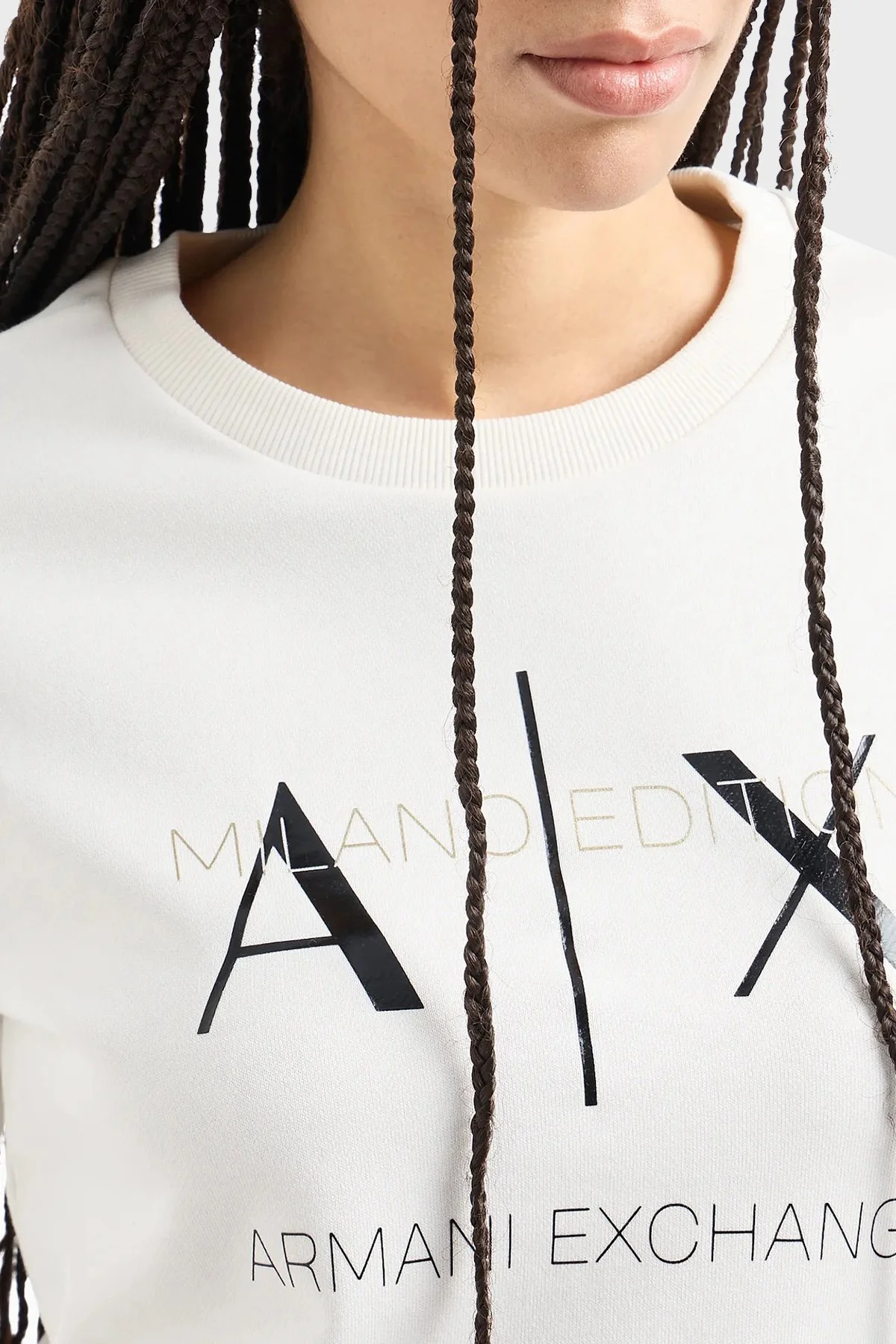 Armani Exchange Pamuklu Regular Fit Bisiklet Yaka Kadın Sweat 3DYM92 YJFDZ 1125 BEYAZ - 4
