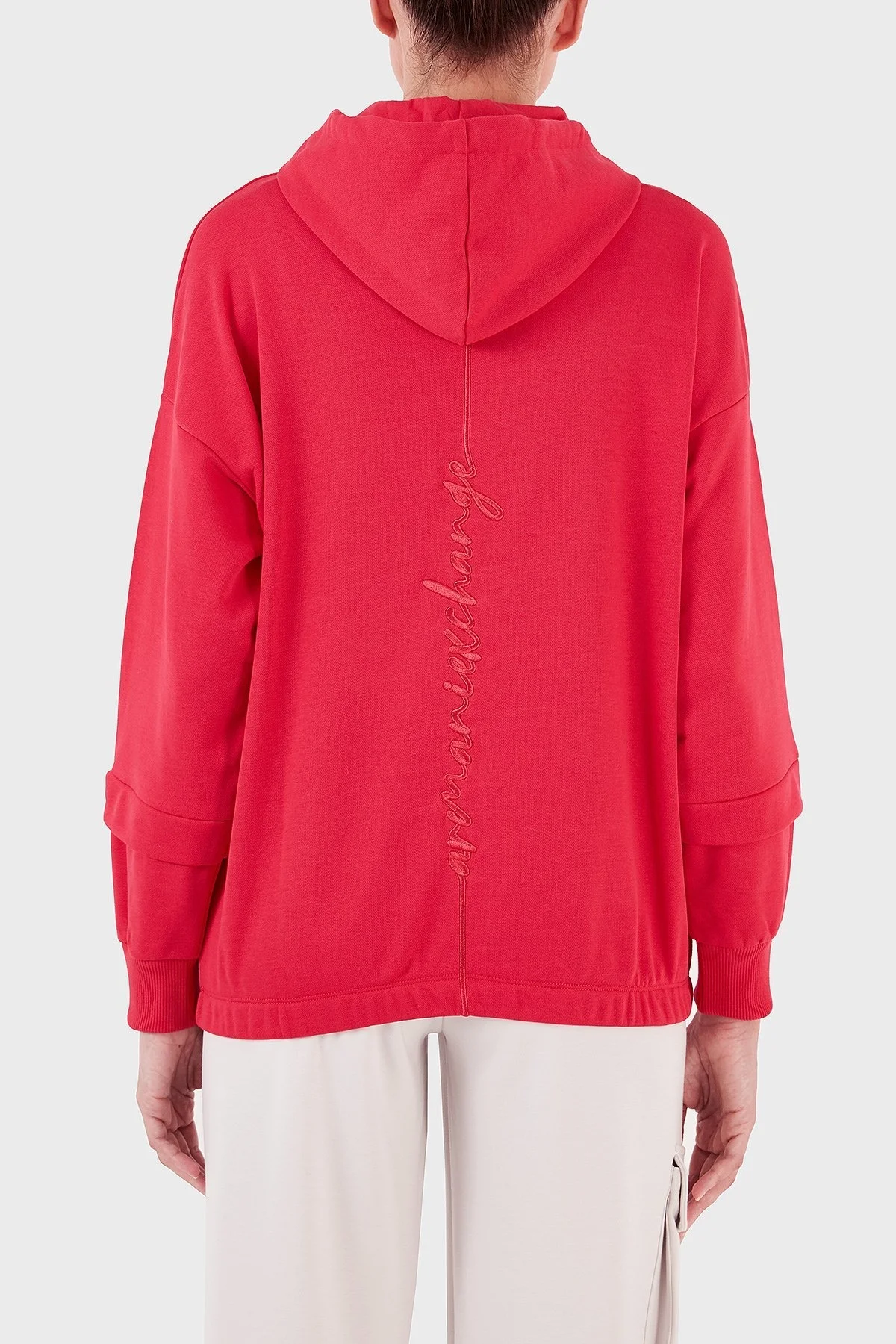 Armani Exchange Pamuklu Regular Fit Kanguru Cepli Kapüşonlu Bayan Sweat 6RYM72 YJBRZ 14BB KIRMIZI - 9