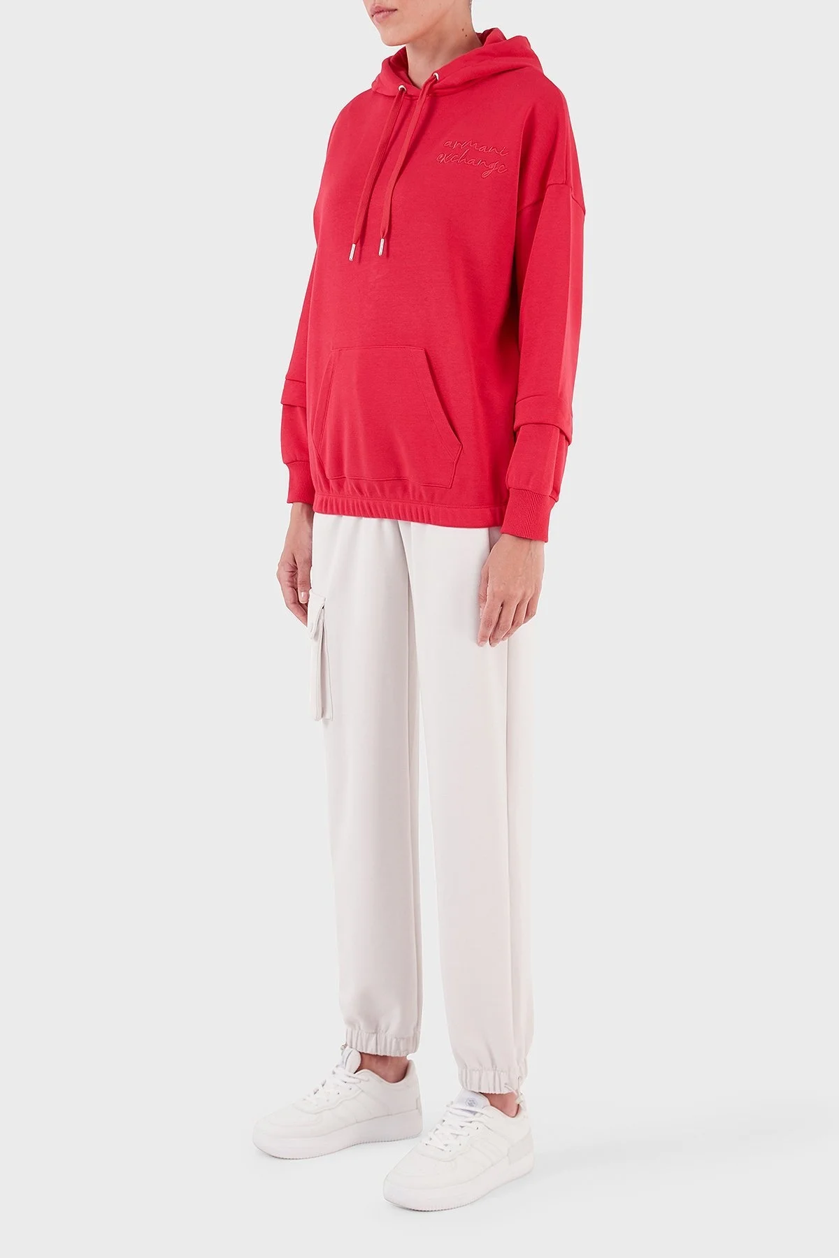 Armani Exchange Pamuklu Regular Fit Kanguru Cepli Kapüşonlu Bayan Sweat 6RYM72 YJBRZ 14BB KIRMIZI - 10