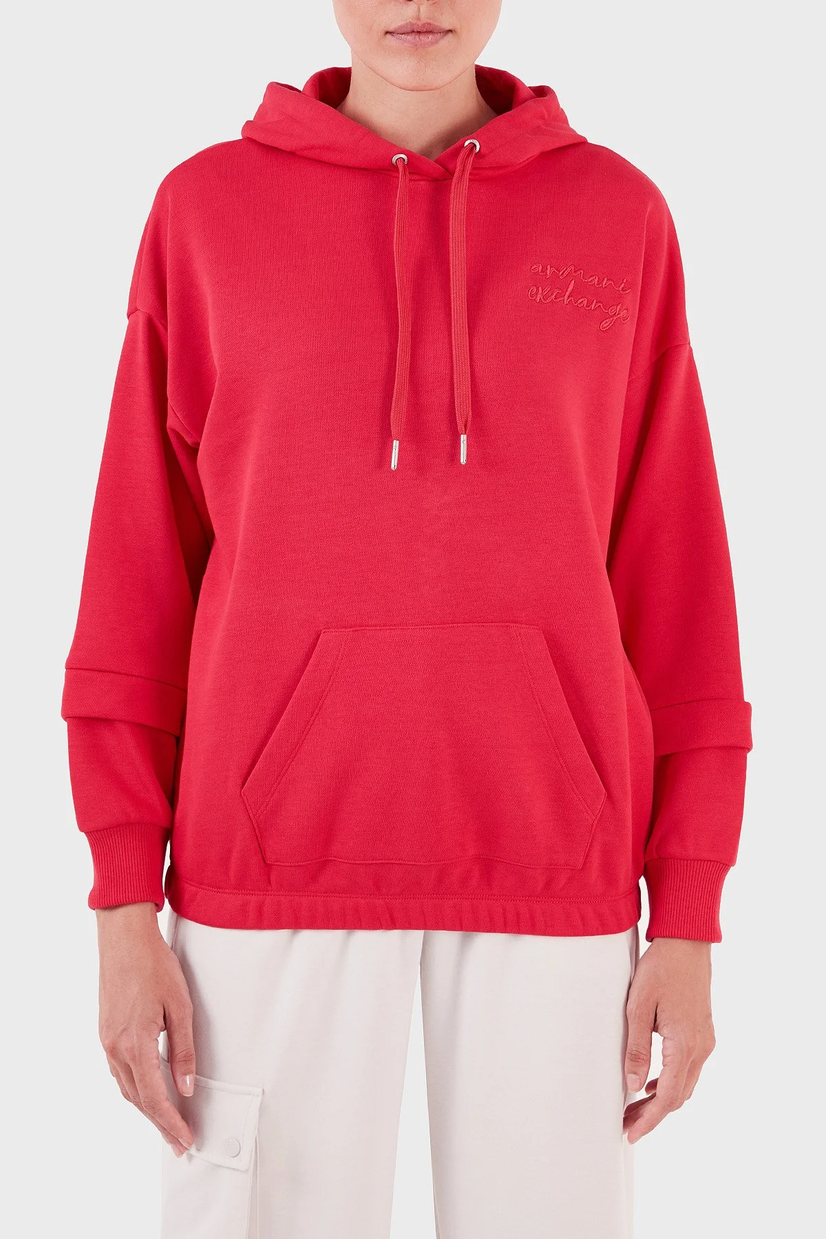 Armani Exchange Pamuklu Regular Fit Kanguru Cepli Kapüşonlu Kadın Sweat 6RYM72 YJBRZ 14BB KIRMIZI - 1