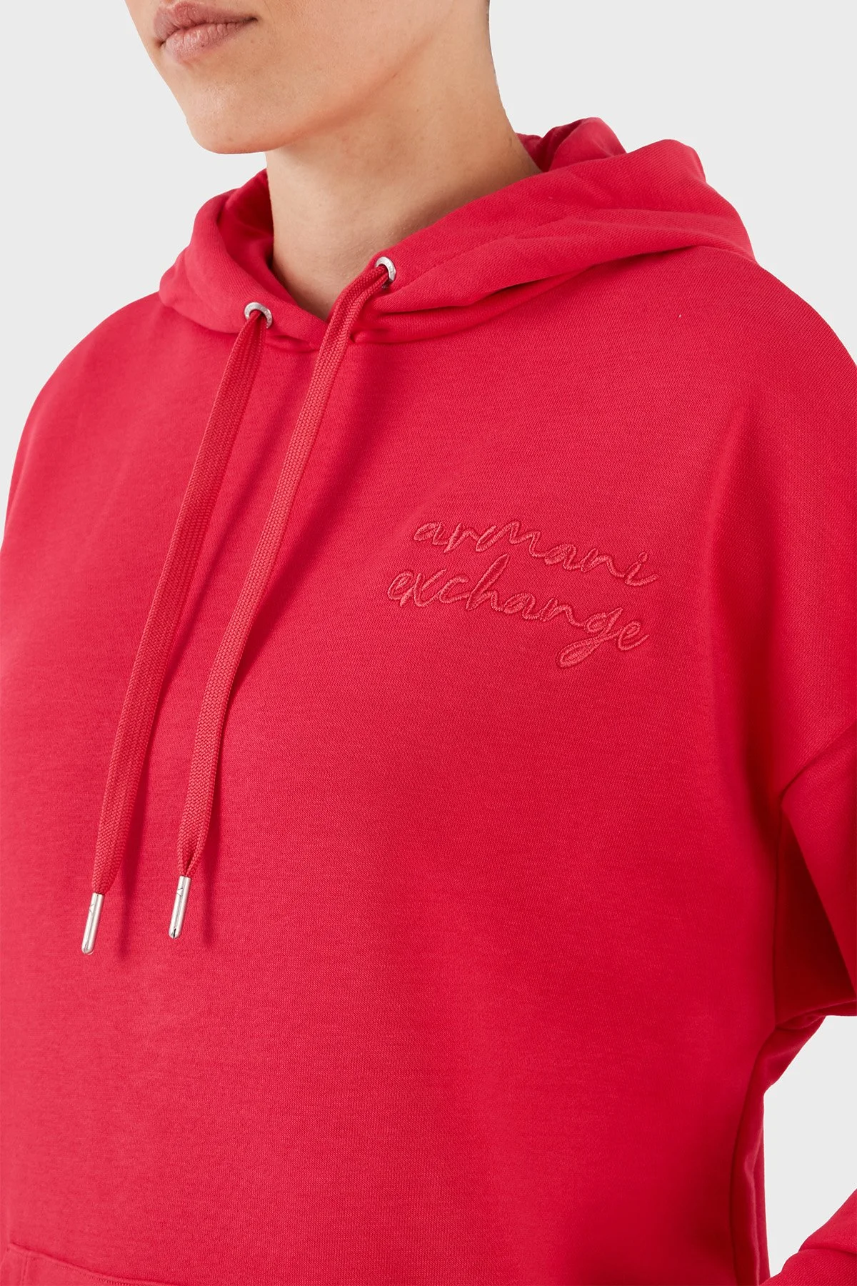 Armani Exchange Pamuklu Regular Fit Kanguru Cepli Kapüşonlu Kadın Sweat 6RYM72 YJBRZ 14BB KIRMIZI - 5