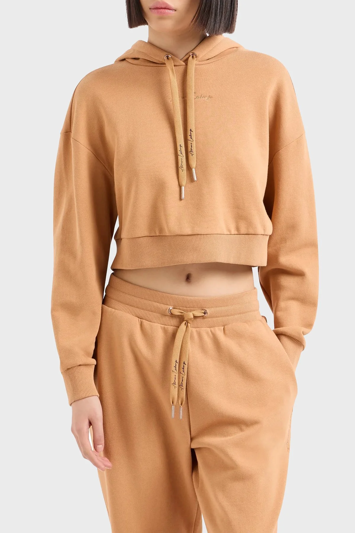 Armani Exchange Pamuklu Regular Fit Kapüşonlu Crop Kadın Sweat 6DYM71 YJEEZ 1788 Tarçın - 1