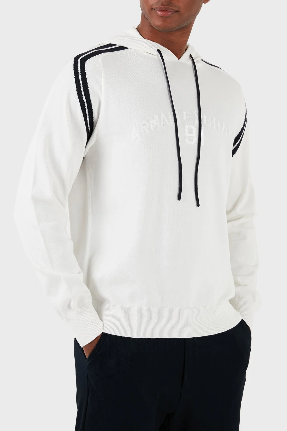 Armani Exchange Pamuklu Regular Fit Kapüşonlu Erkek Kazak 3DZM6B ZMQ7Z 1116 BEYAZ - 3