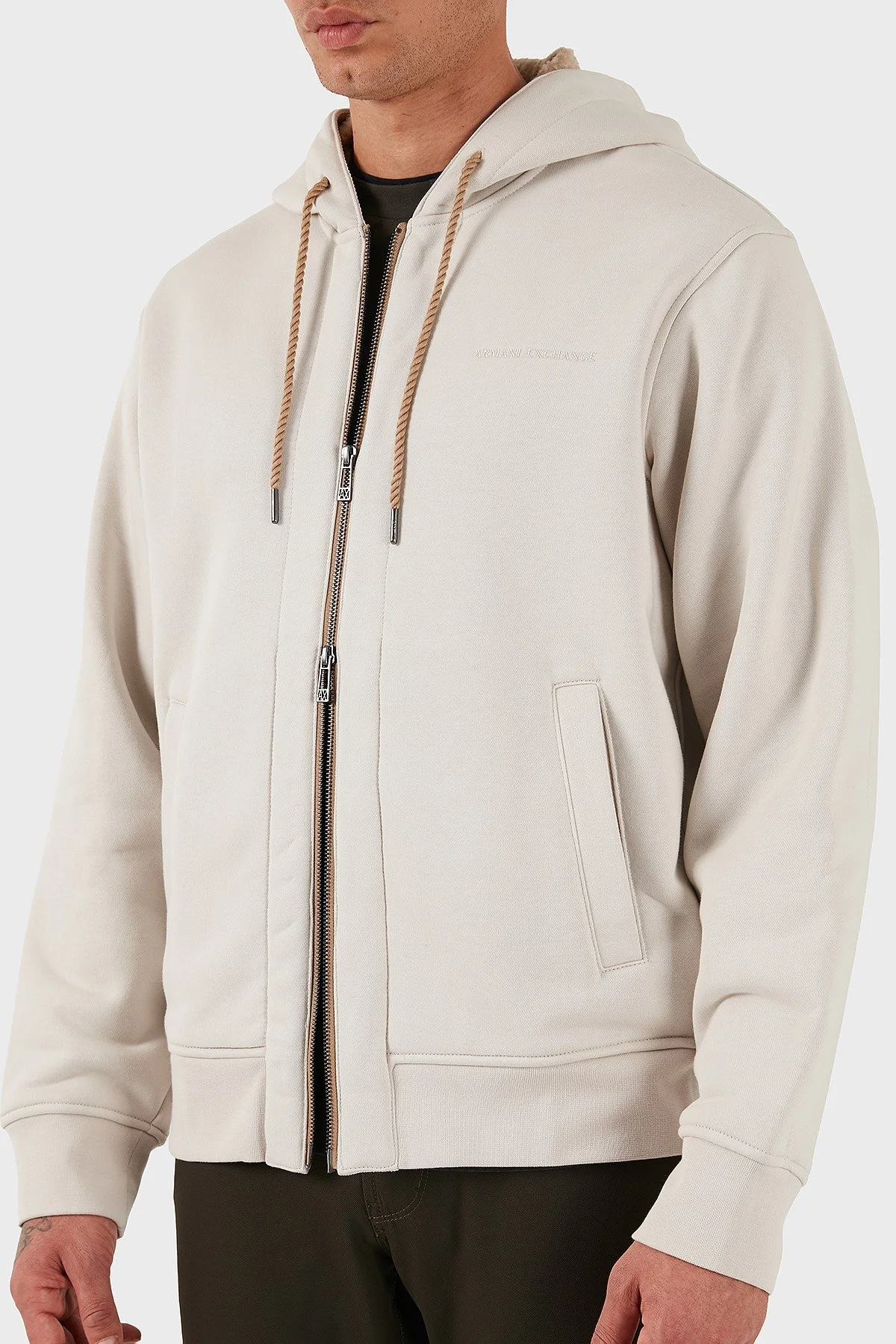 Armani Exchange Pamuklu Regular Fit Kapüşonlu Fermuarlı Erkek Sweat XM001026 AF16279 U1013 EKRU - 6