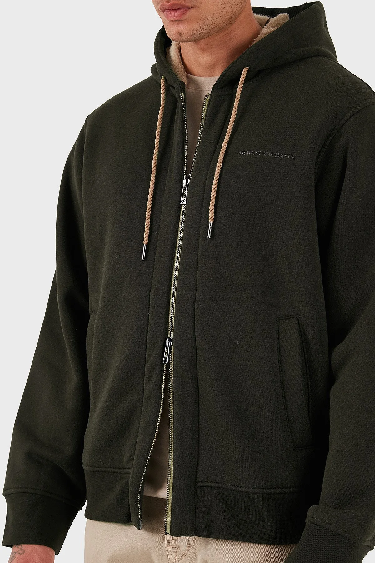 Armani Exchange Pamuklu Regular Fit Kapüşonlu Fermuarlı Erkek Sweat XM001026 AF16279 U8122 KAHVE - 6