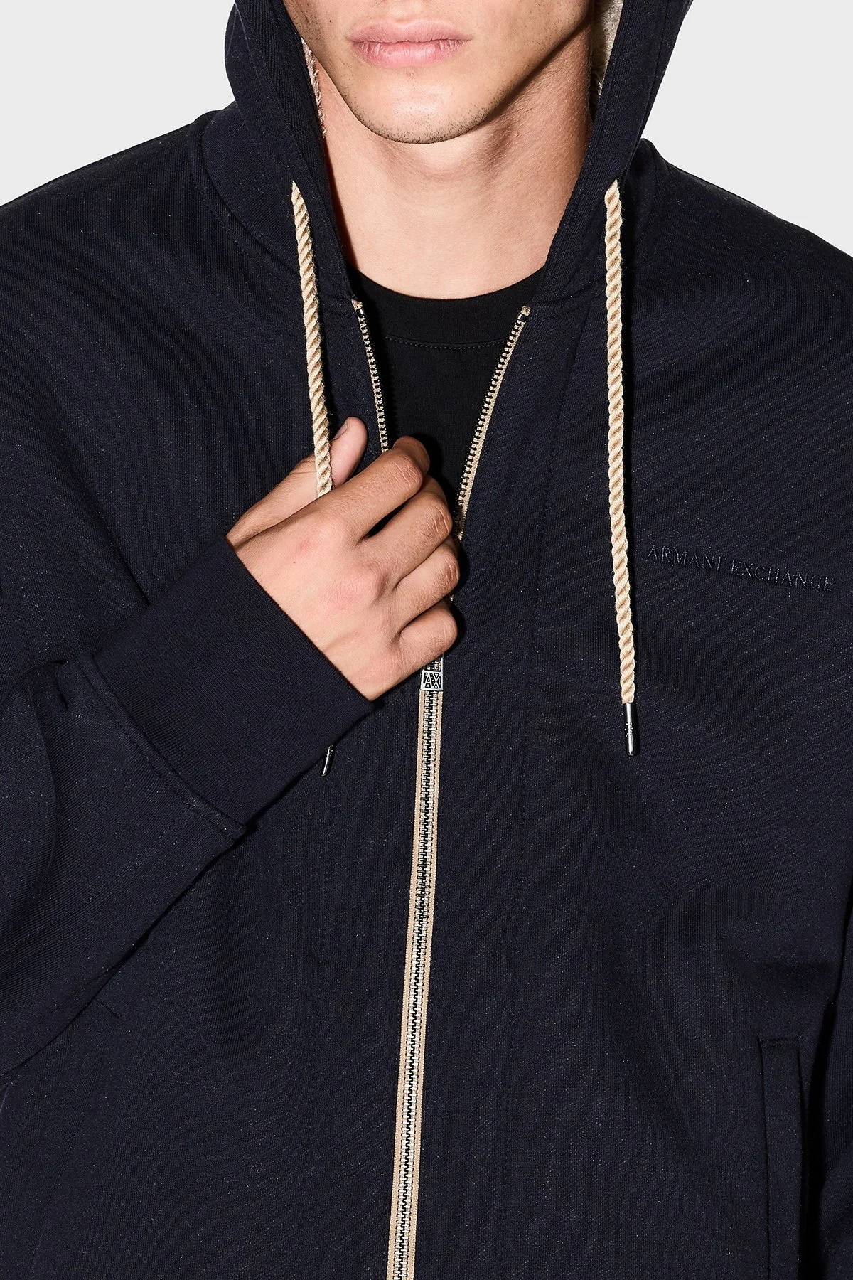 Armani Exchange Pamuklu Regular Fit Kapüşonlu Fermuarlı Erkek Sweat XM001026 AF16279 UB101 LACİVERT - 4