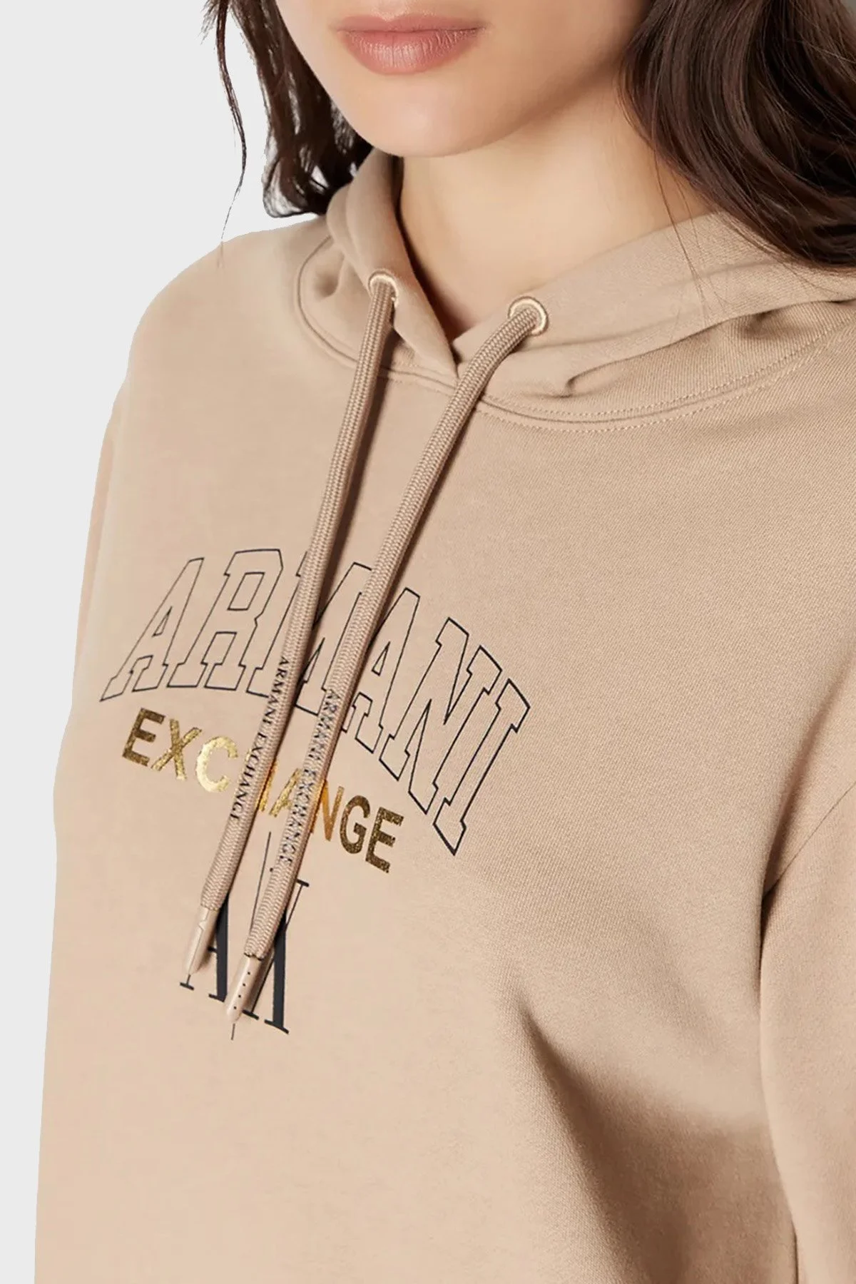 Armani Exchange Pamuklu Regular Fit Kapüşonlu Kışlık Spor Kadın Elbise 6RYA78 YJEBZ 0748 Sütlü kahve - 4