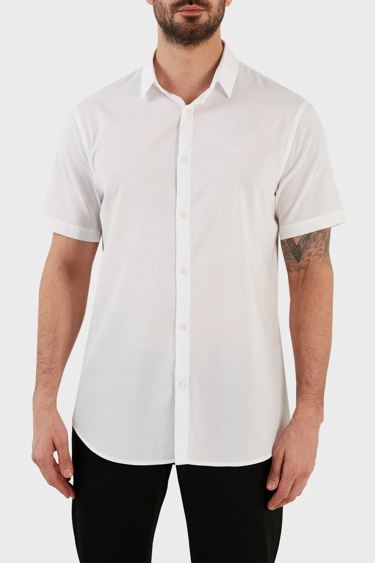 Armani Exchange Pamuklu Regular Fit Kısa Kollu Erkek Gömlek 3RZC07 ZNYMZ 1100 BEYAZ - 1