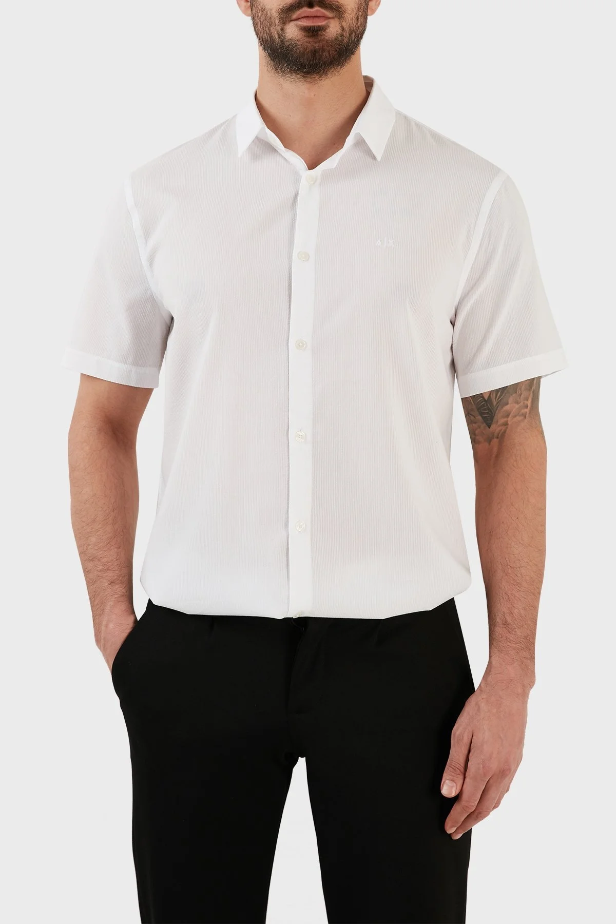 Armani Exchange Pamuklu Regular Fit Kısa Kollu Erkek Gömlek 3RZC07 ZNYMZ 1100 BEYAZ - 2