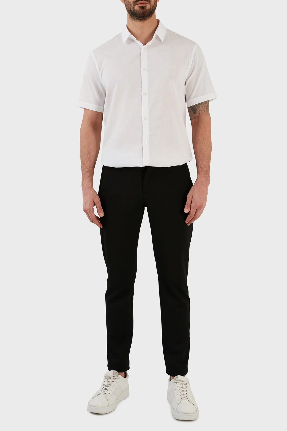 Armani Exchange Pamuklu Regular Fit Kısa Kollu Erkek Gömlek 3RZC07 ZNYMZ 1100 BEYAZ - 4